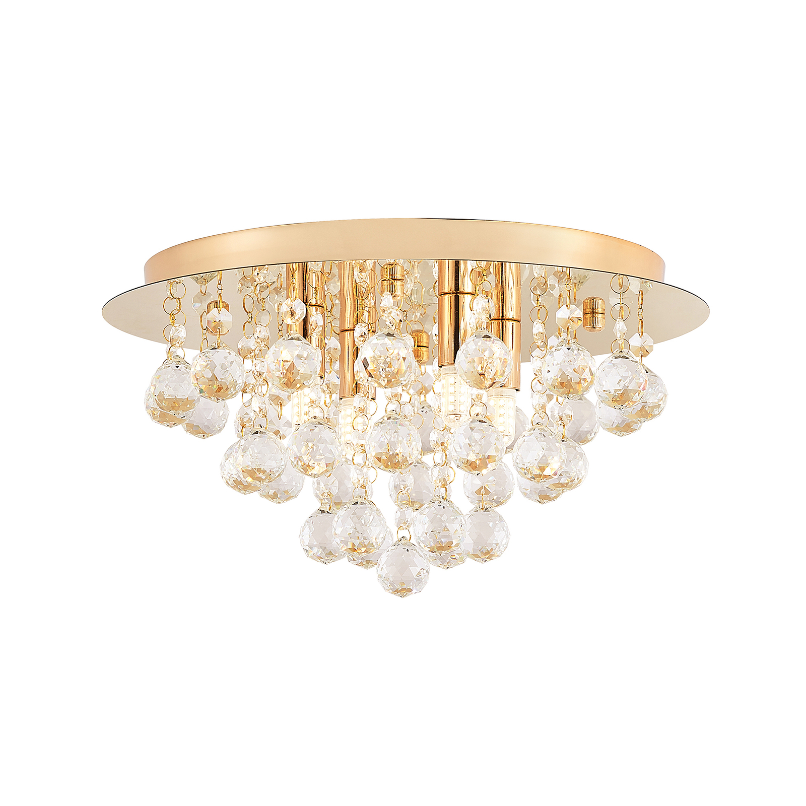 Lindby plafondlamp Gillion, 4-lamps, goudkleurig, kristal