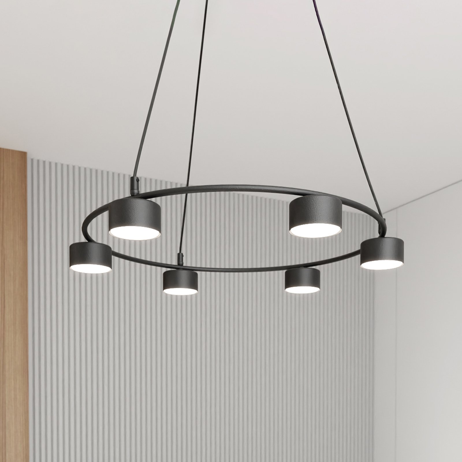 Suspension Starlit, 6 lampes, Ø 64 cm, noir, métal, GX53