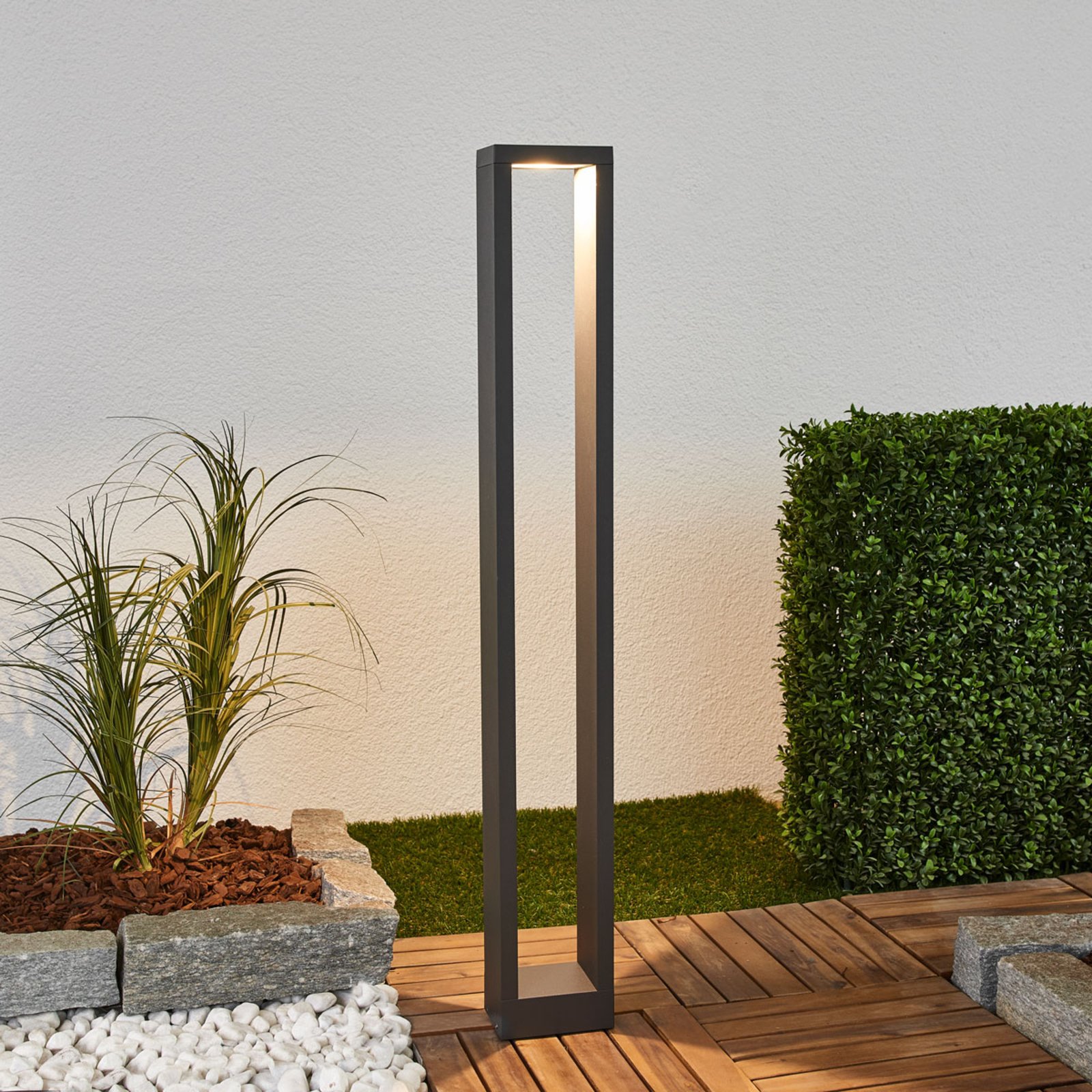 LED bollard light Jupp, graphite grey, aluminium, angular, 90 cm