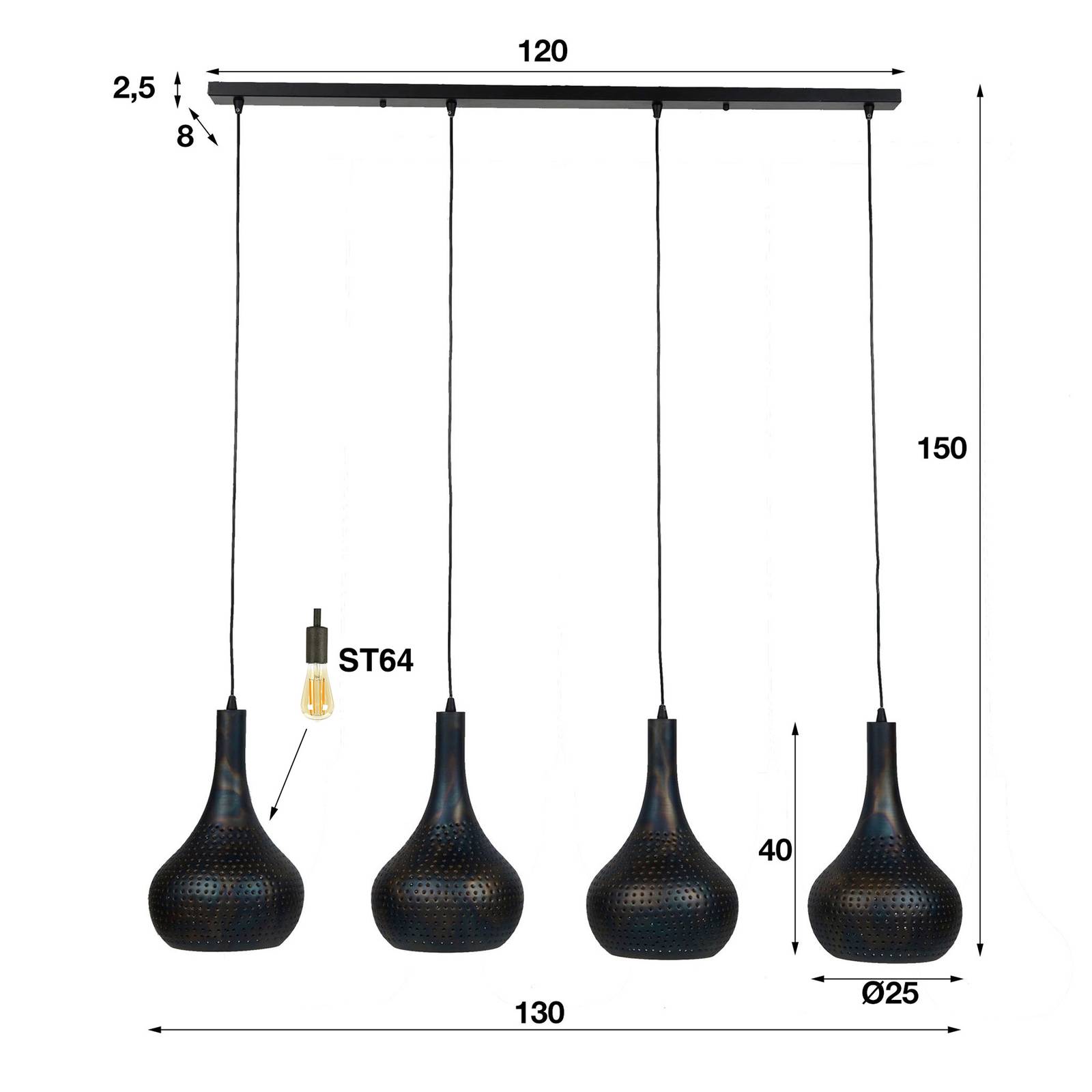 Lampa wisząca Bombur 4-punktowa czarno-brązowa