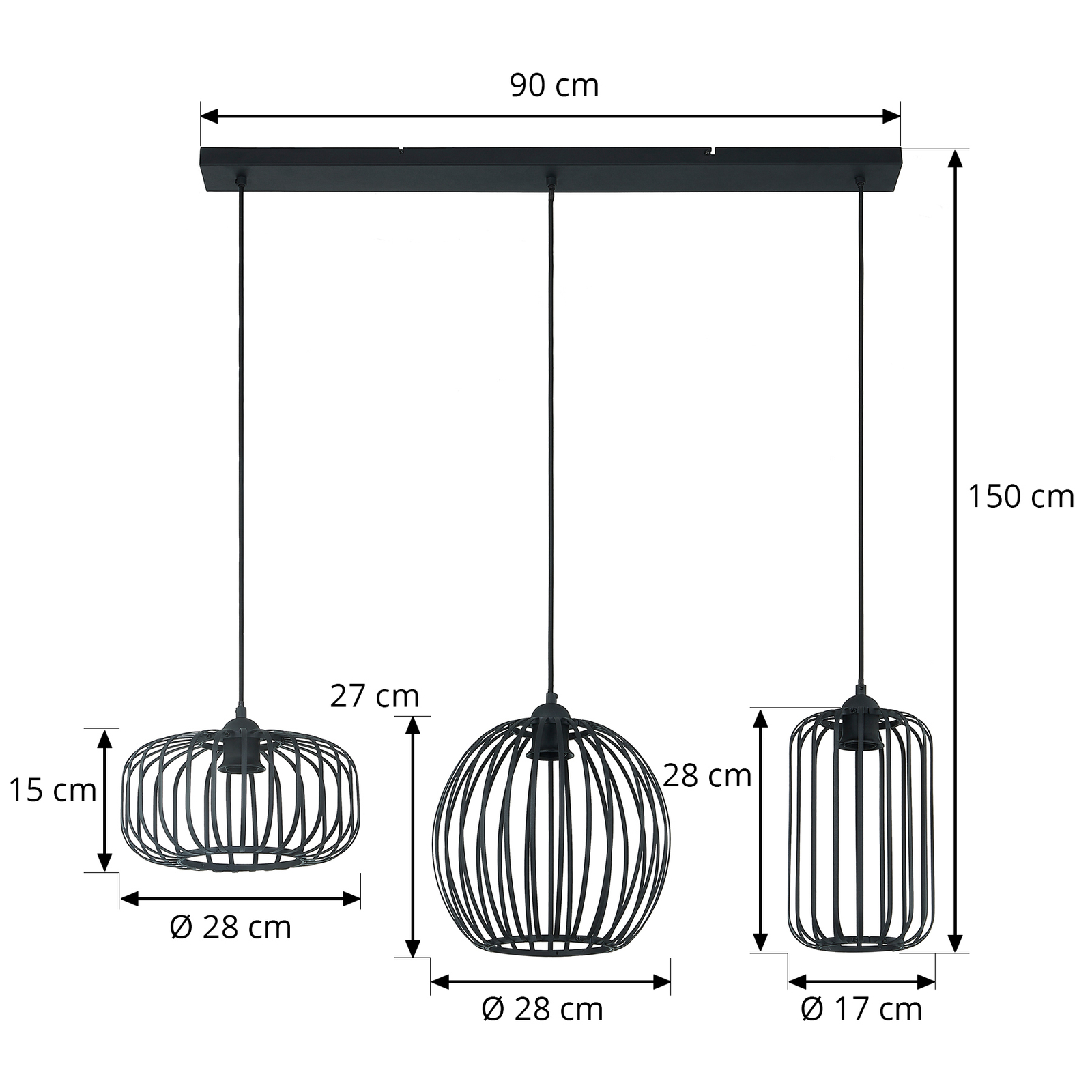Lindby Krish suspension, aspect cage, trois lampes