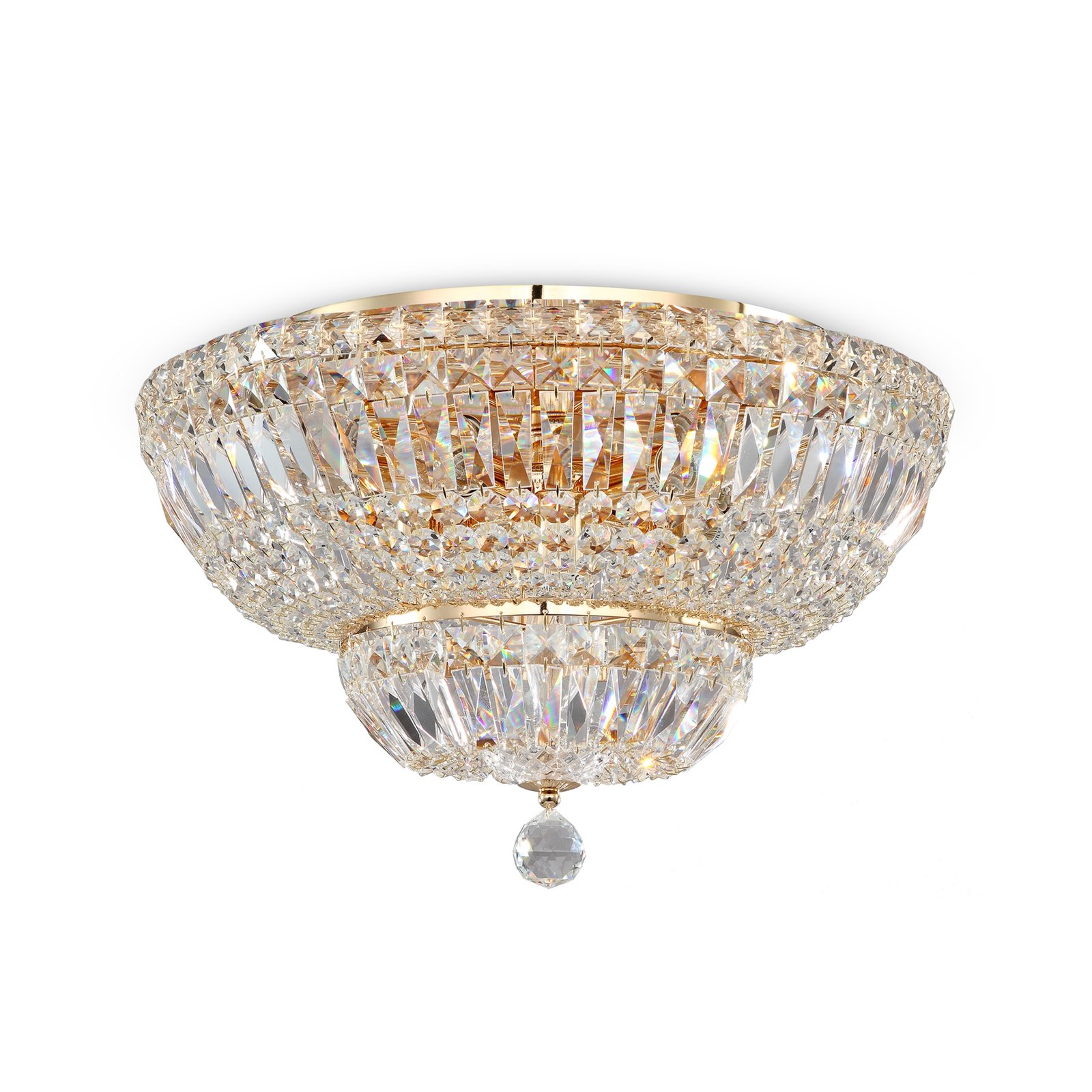 Maytoni Basfor ceiling light, gold-coloured, crystal, Ø 46 cm