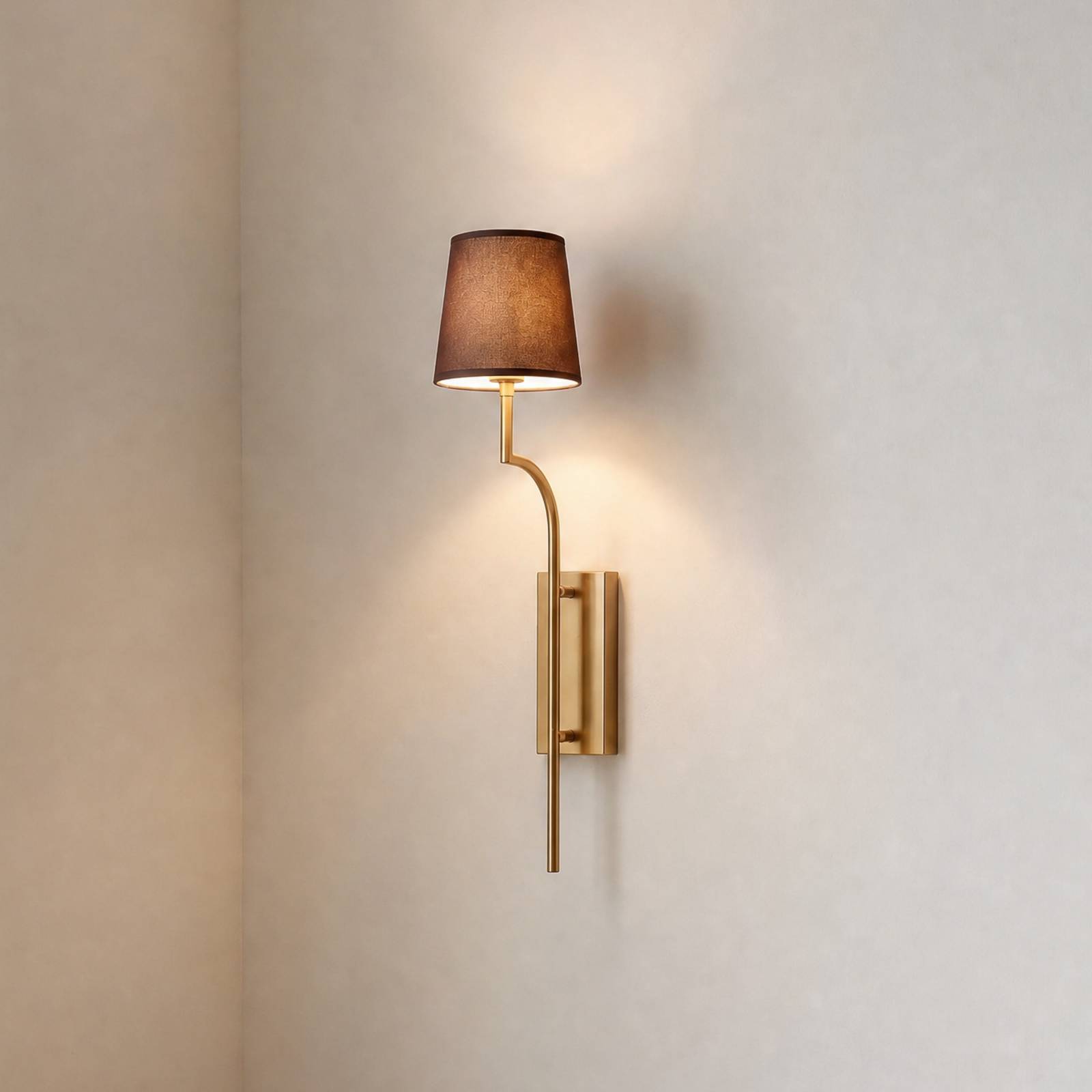 Lampa ścienna Lumora, brązowo-złoty, wysokość 72 cm, tkanina/metal, E27