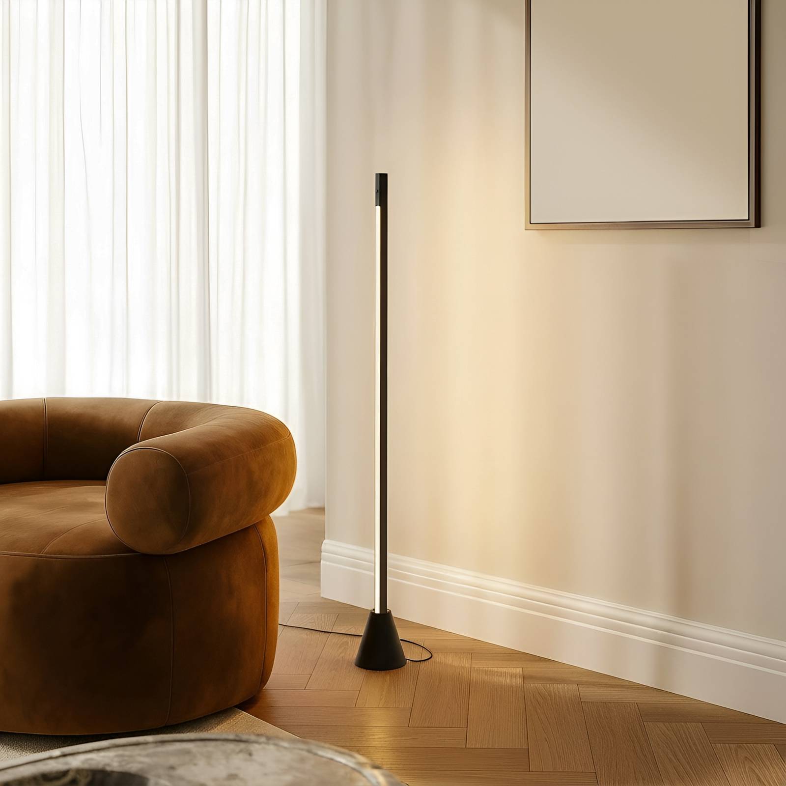 Lucande Piantana Led Linija, Nero, Altezza 110 Cm, Sensore-image