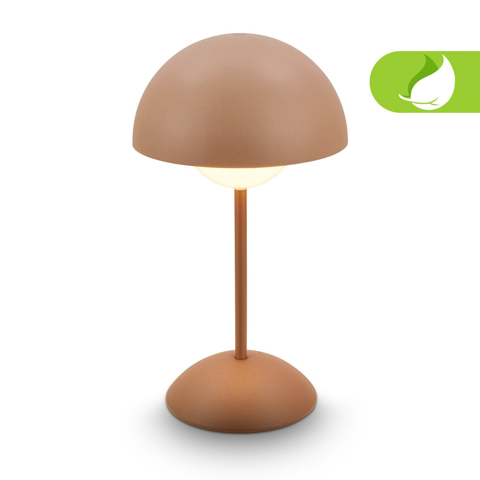 LED-Akku-Tischleuchte Kugle, braun, Metall, IP44, dimmbar