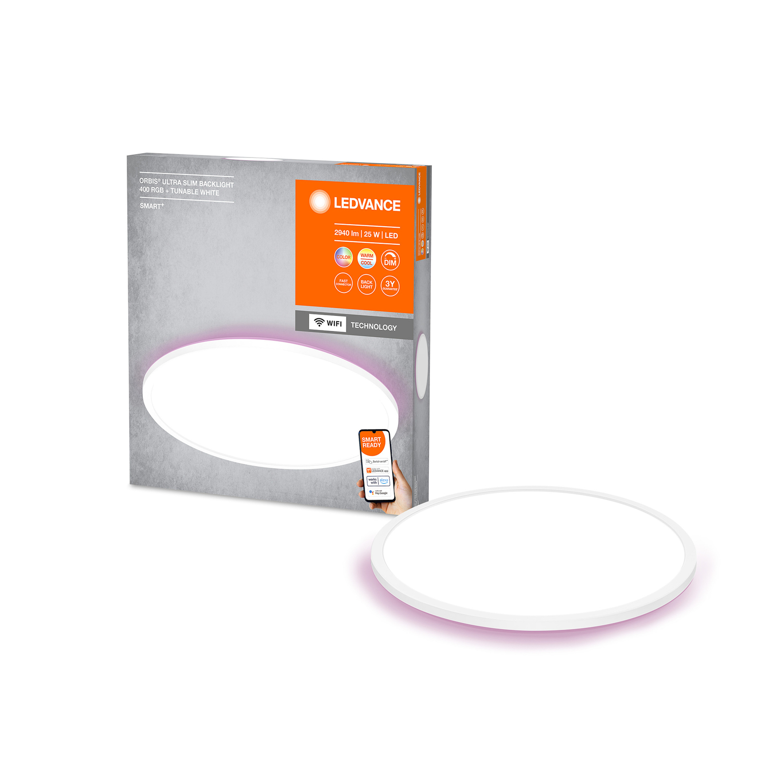 LEDVANCE SMART+ WiFi Orbis Ultra Slim-bakgrunnsbelysning, Ø40cm, hvit