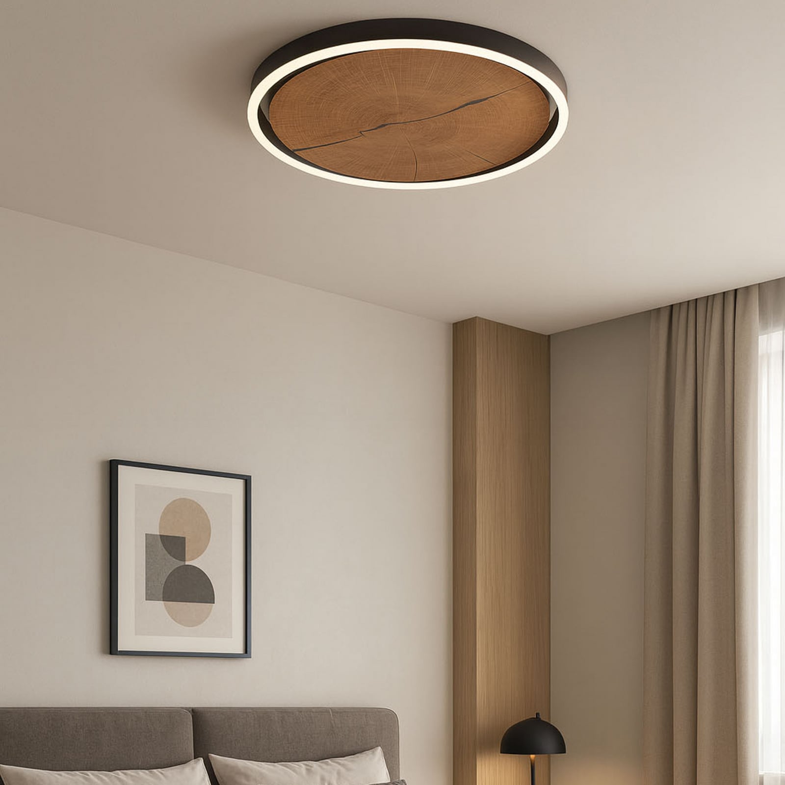 LED plafondlamp Havana M, hout/metaal, Ø 57 cm