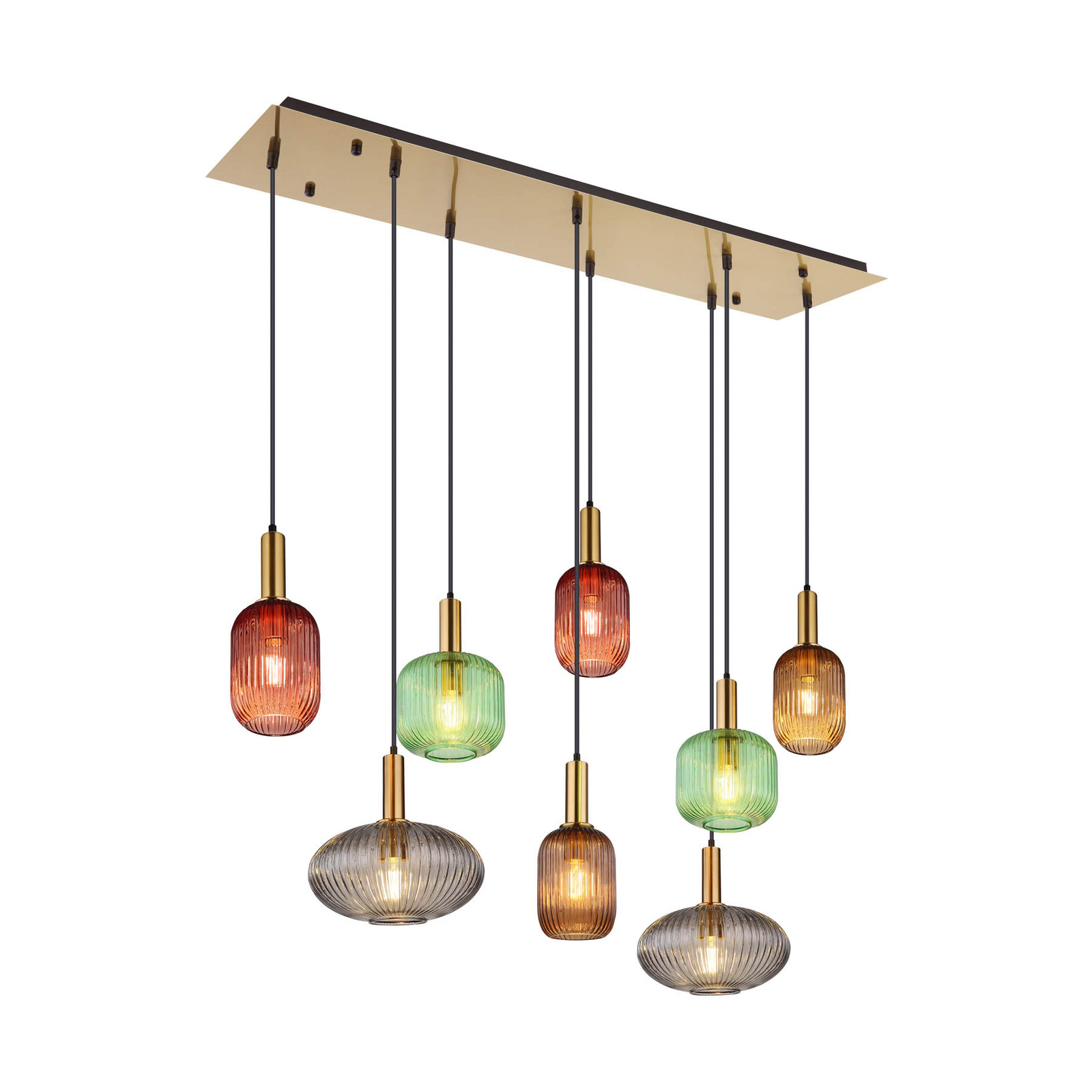 Hanglamp Normy, lengte 125 cm, kleurrijk, glas, 8-lamps.