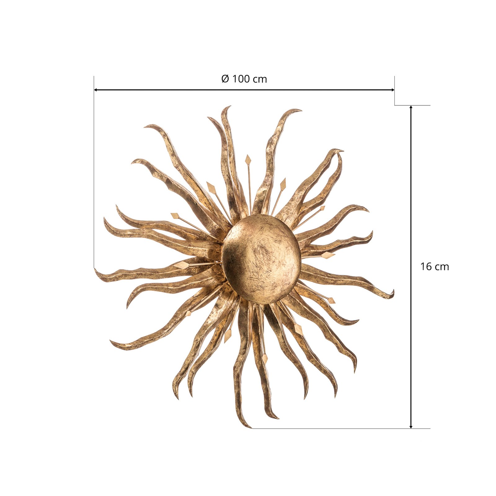 Nástěnné světlo Slunce Ø 100 cm zlaté