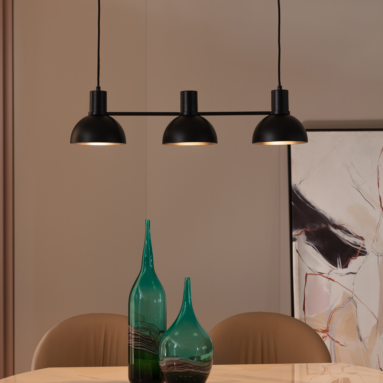 Lucande Mostrid hanglamp, zwart, 3-lamps