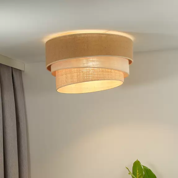 Lampenwelt Euluna Deckenlampe Trio Jute, naturbraun/weiß/raffia Ø 60 cm