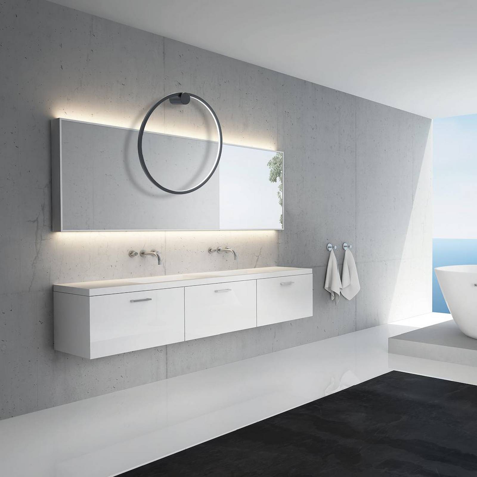 Kinkiet LED Saturno, czarny, Ø 50 cm, metal, 4000 K