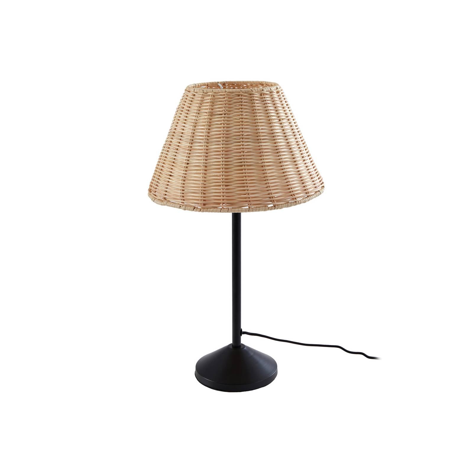 Lindby Tischleuchte Zyralia, holzfarben, Rattan, Ø 30 cm
