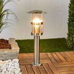 Lindby pillar lamp Noemi, grey, stainless steel, 50 cm, IP44