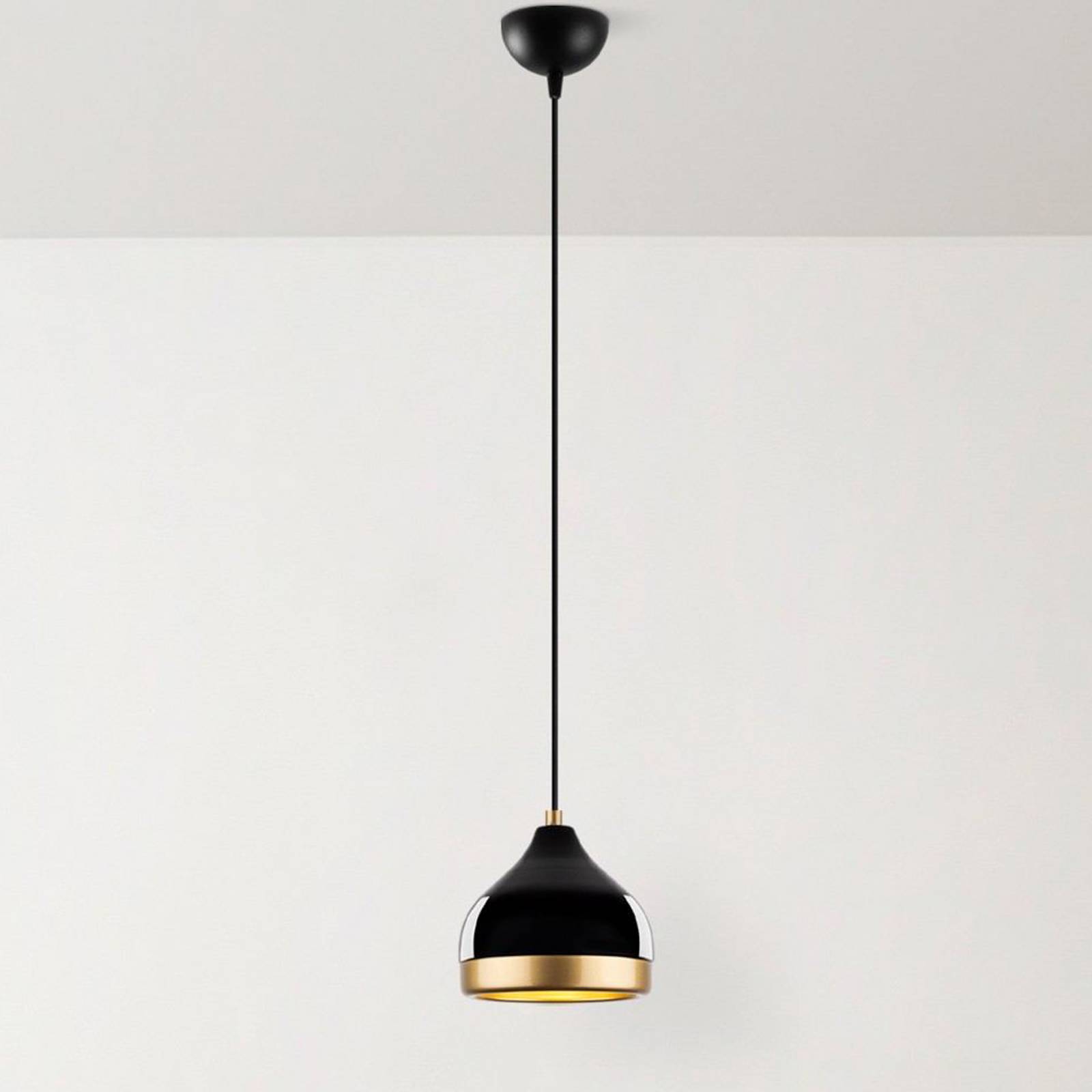 Hängeleuchte Yildo, 1-flammig, schwarz/gold, Metall, Ø 17cm günstig online kaufen
