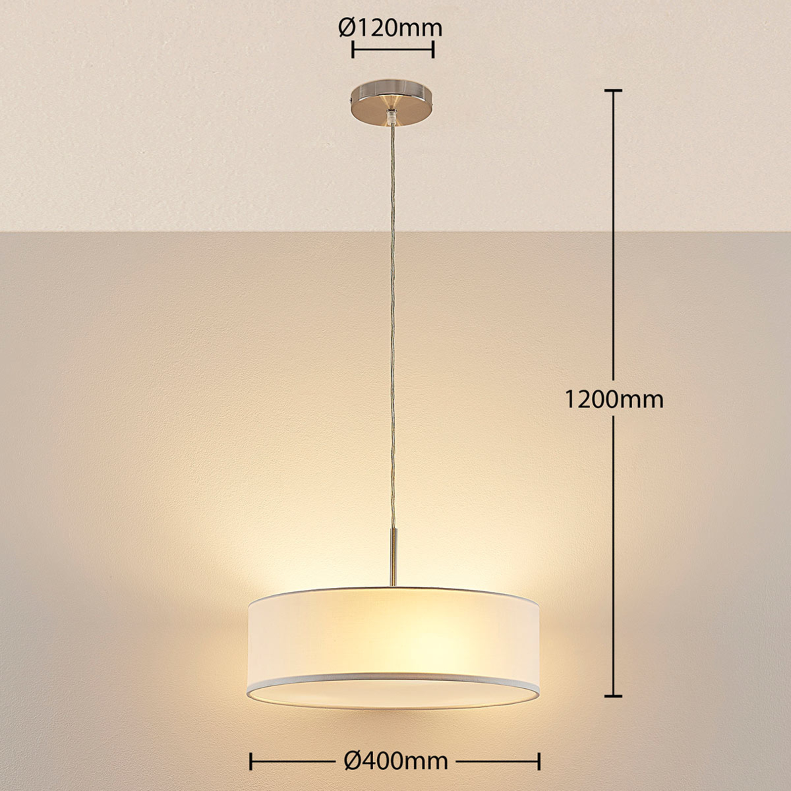 Lindby hanglamp Sebatin, Ø 40 cm, crème, stof, E27