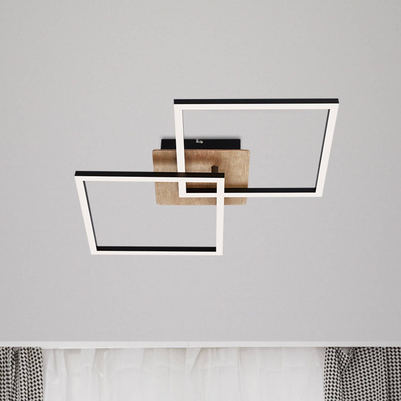 LED plafondlamp Frame, Switch Dim, zwart/hout