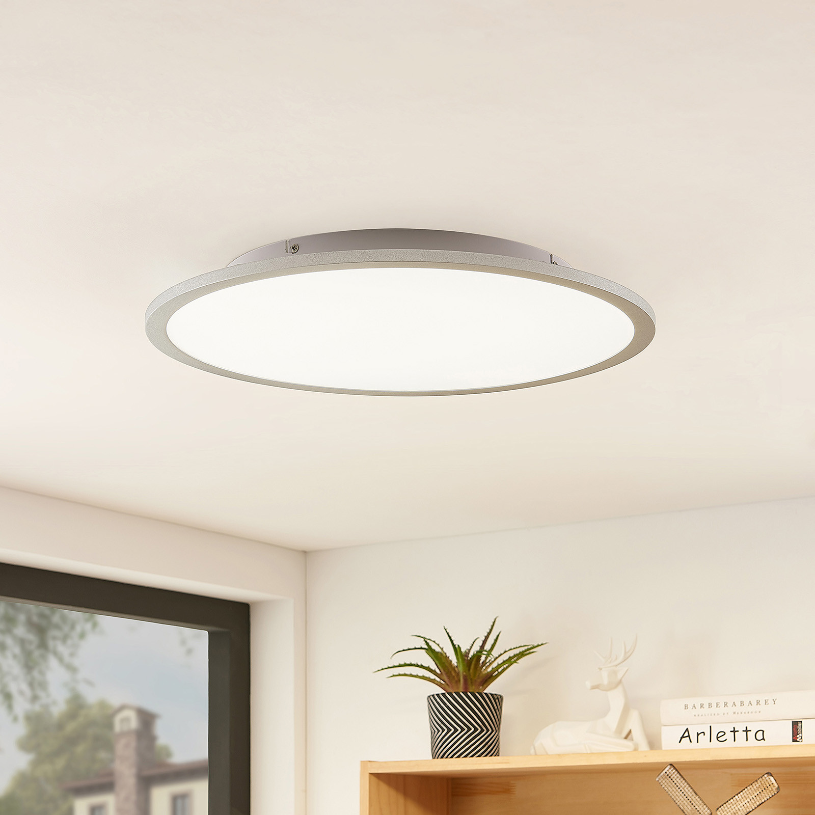 Lindby plafonieră LED Narima 4.000 K Ø 50 cm argintiu - Bucătărie - modern - alb argintiu - Plastic