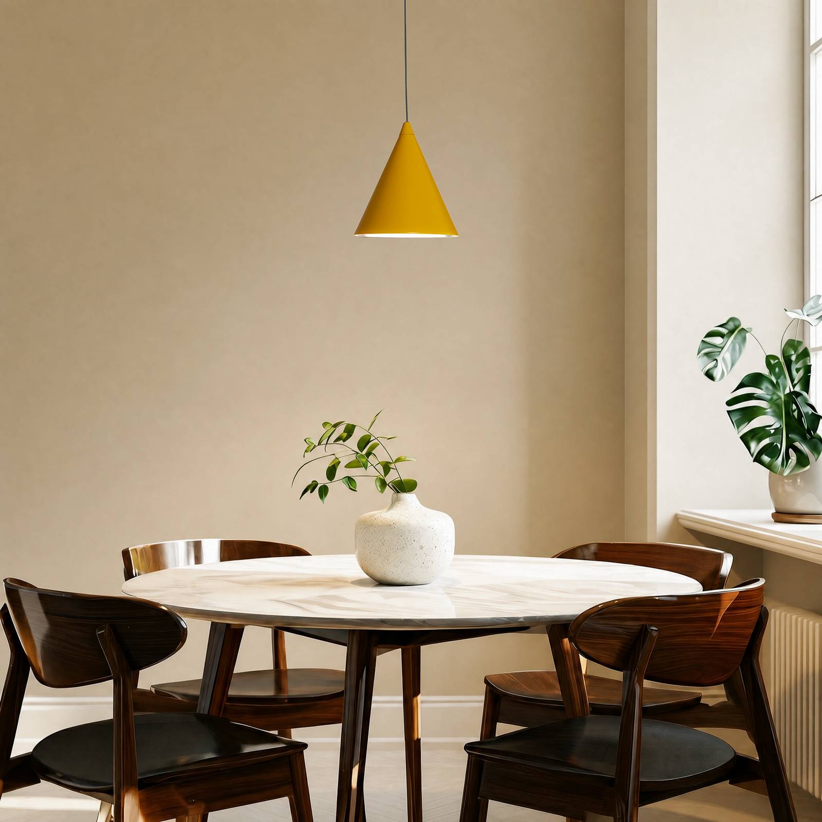 ALDEX Hanglamp Form, mosterdgeel, metaal, Ø 24 cm, kegelvormig, E27
