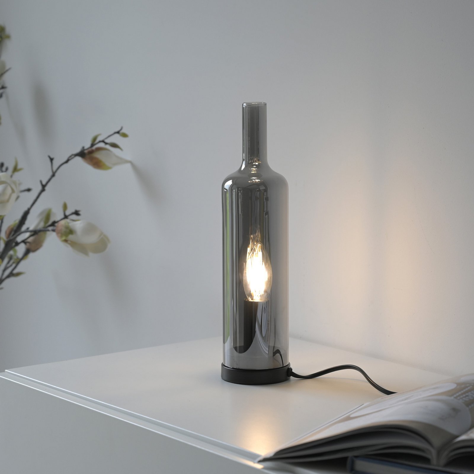 JUST LIGHT. tafellamp Bottle, rookgrijs, glas, E14