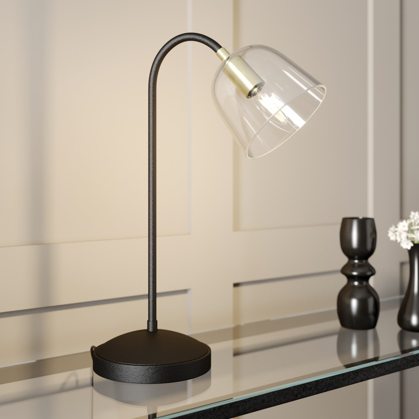 Lucande Anjita asztali lámpa, üvegbúra