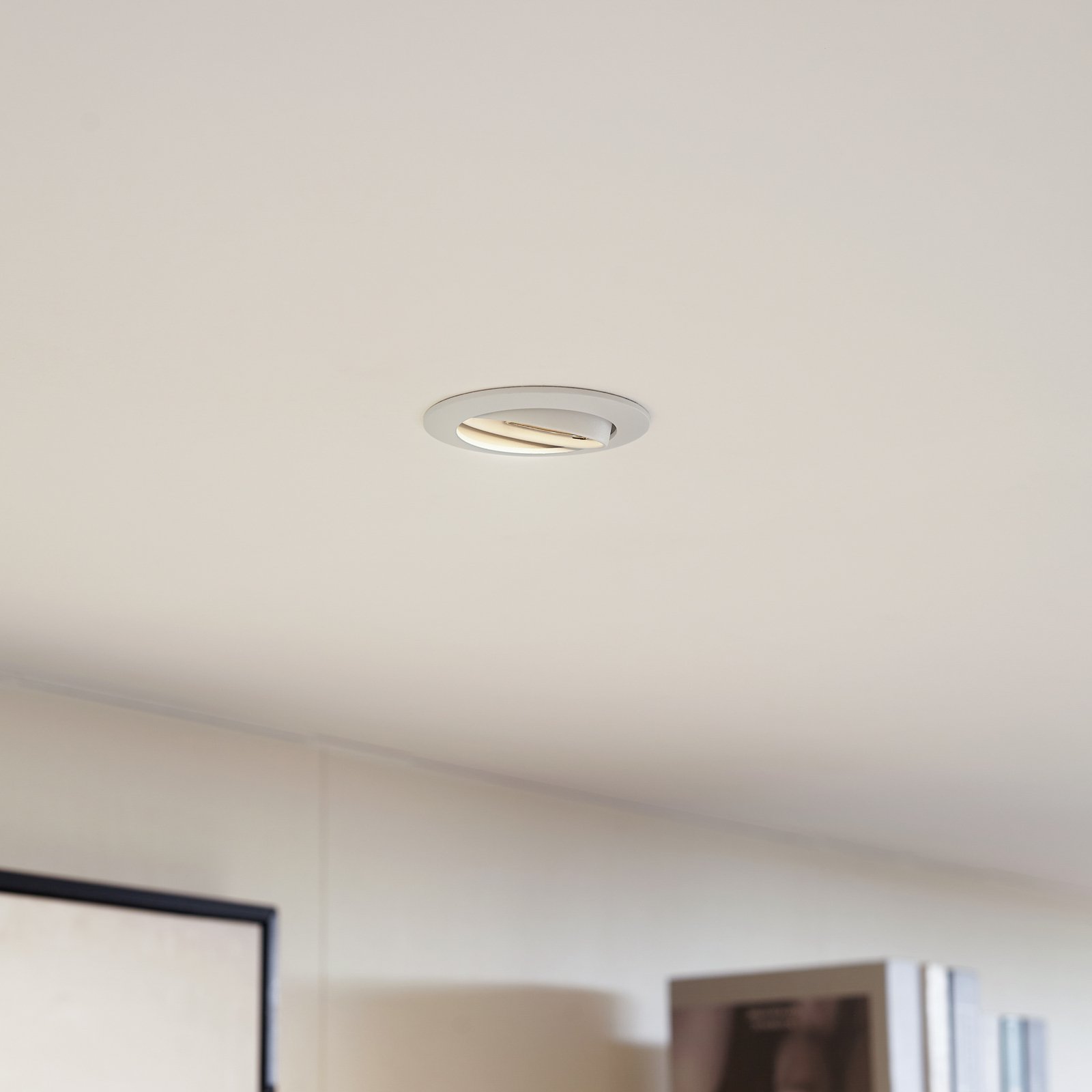 Prios recessed ceiling light Fibur, white, aluminium, Ø 8.2 cm