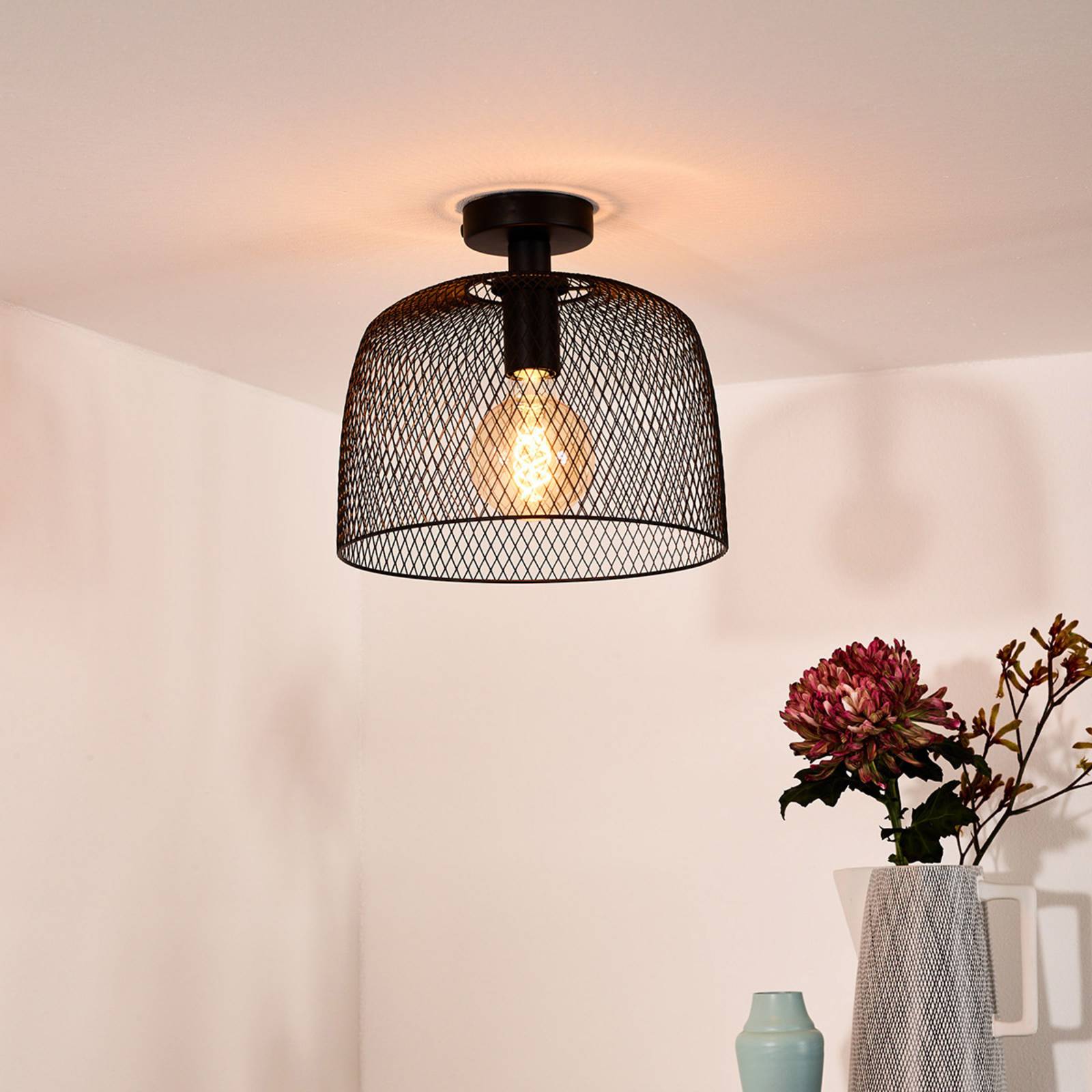 Lampa sufitowa Mesh okrągła 29,5 cm czarna