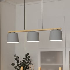 Suspension Mariel à 3 lampes gris clair bois naturel