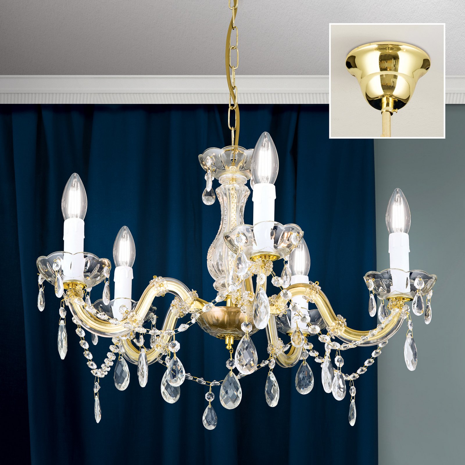 Marie Claire chandelier crystal glass 5-bulb