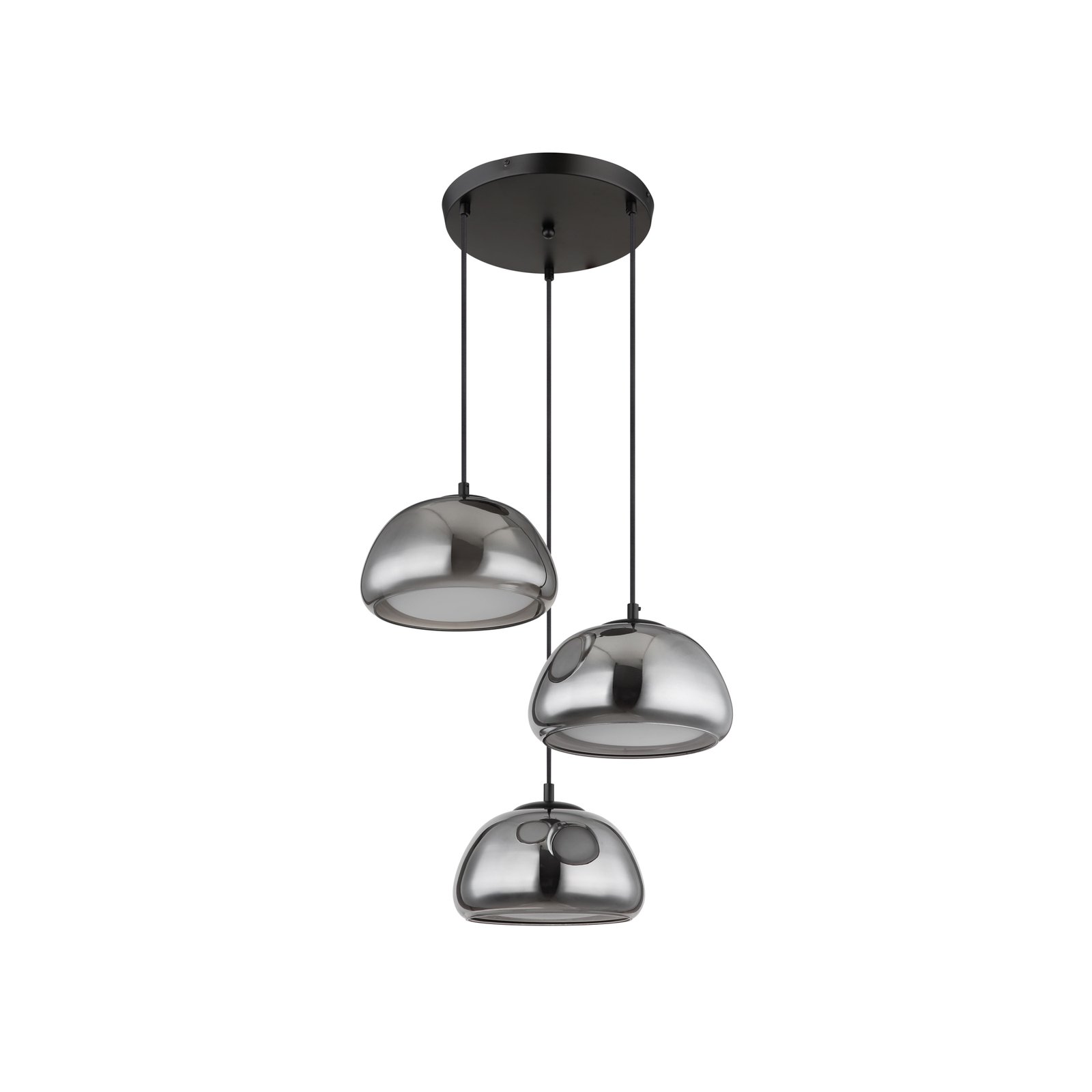 Jella hanglamp, lengte 95 cm, rookgrijs, 3-lamps, glas