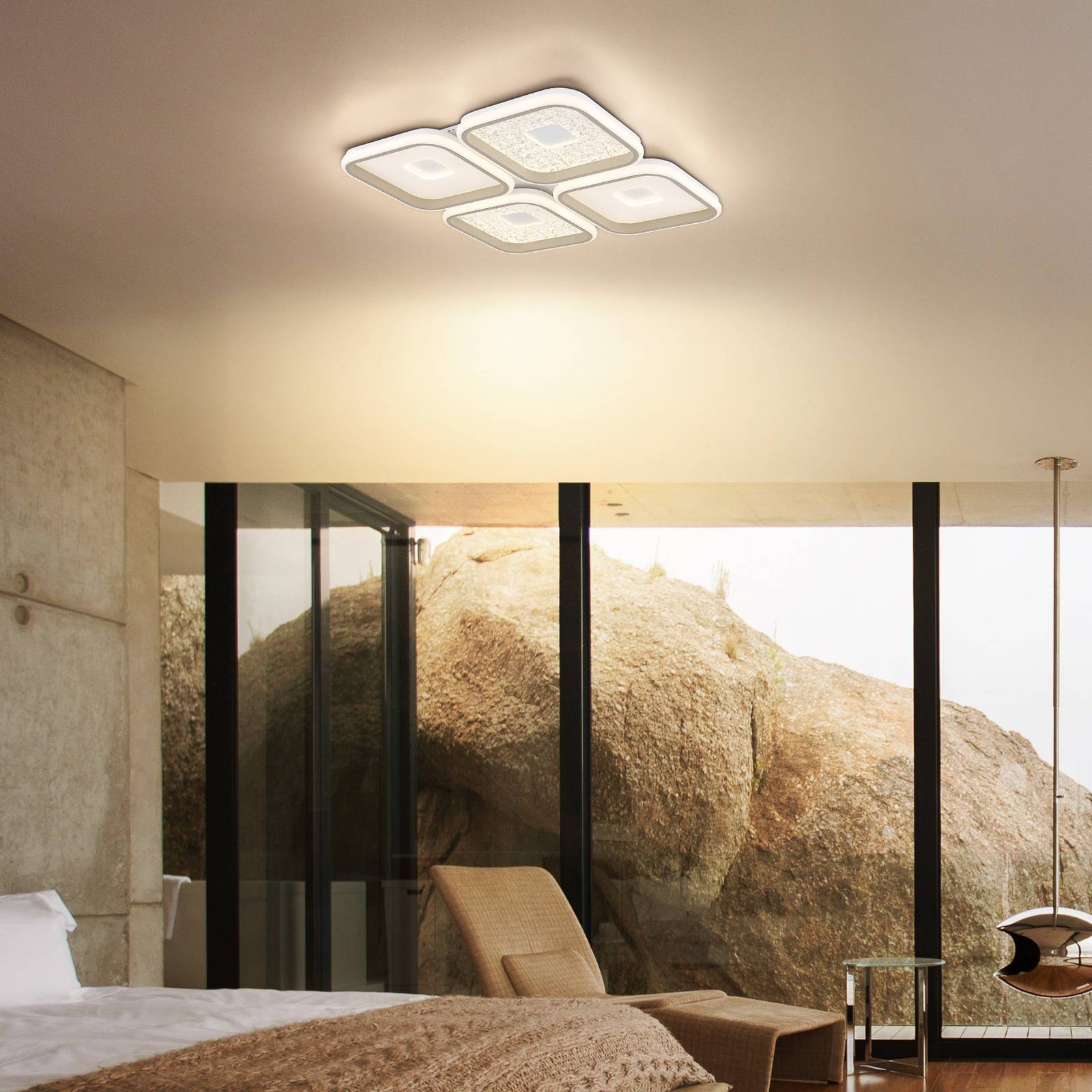 Lampa sufitowa LED Mosaiko, długość 54 cm, biało-piaskowa metalowa