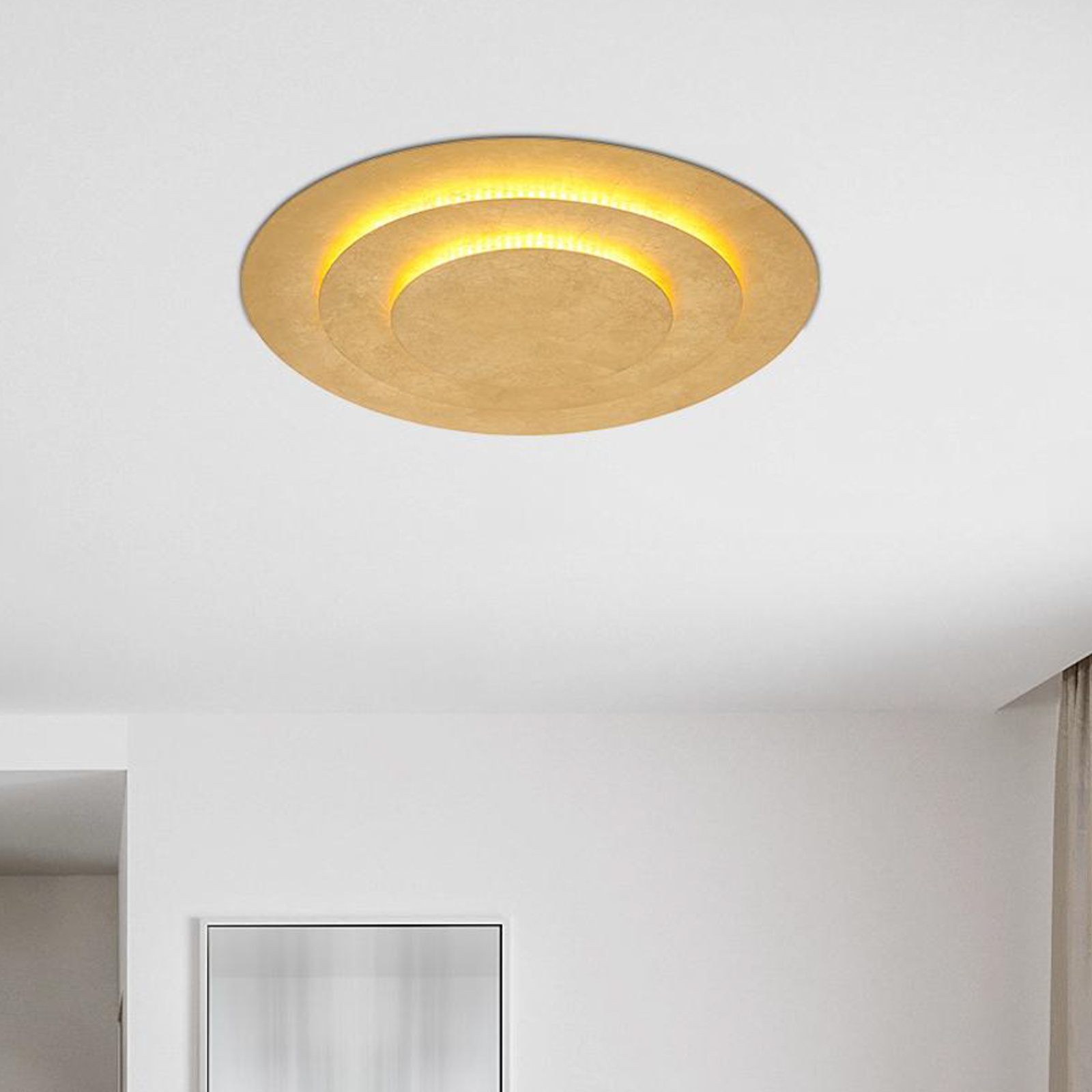 Candeeiro de teto Heda LED, Ø 49 cm, cor de ouro, metal
