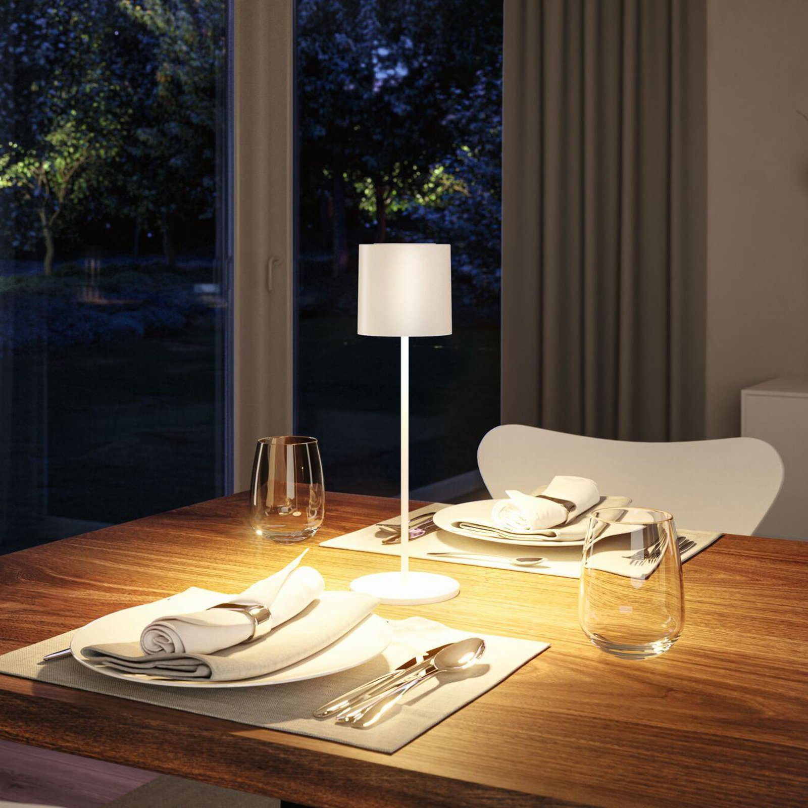 Nabíjateľná stolová lampa Paulmann Tuni LED, biela, plast, IP44