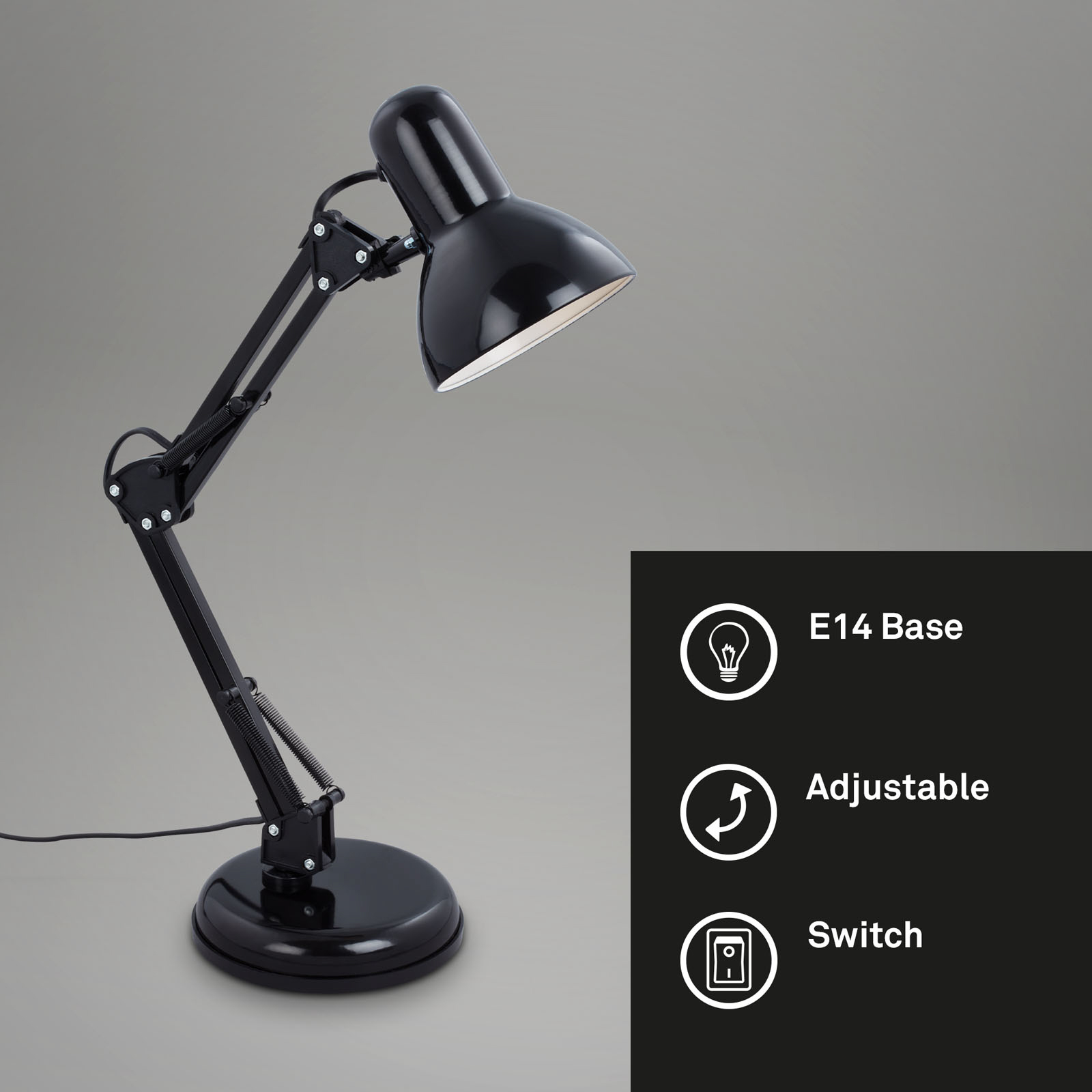Настолна лампа Pixa, регулируема, E14, черна