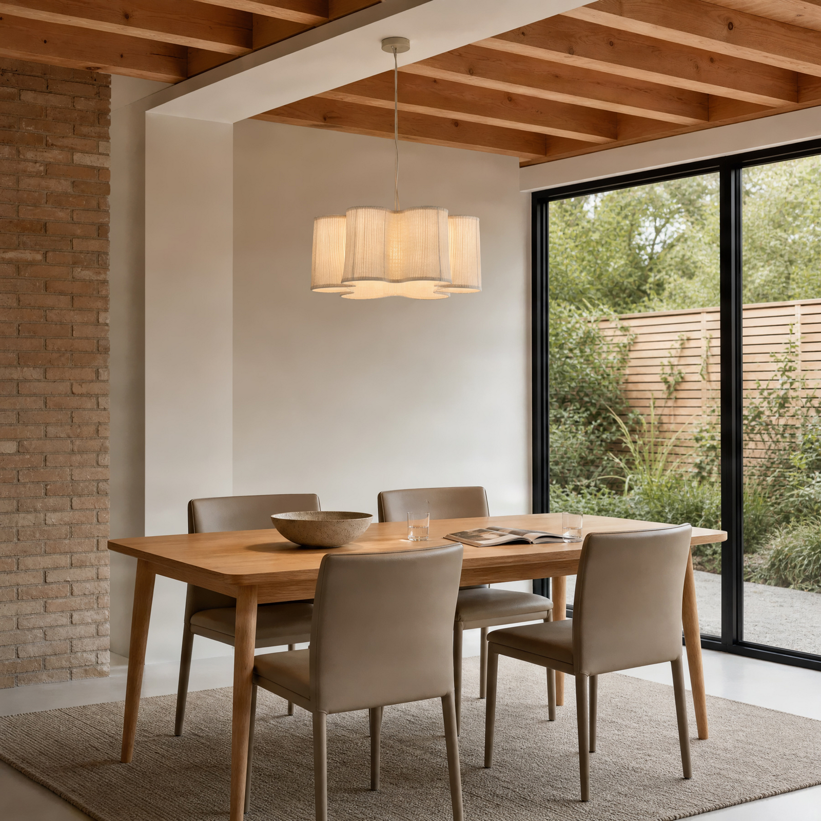 Lorna pendant light, natural colour, linen, Ø 60 cm - Lindby