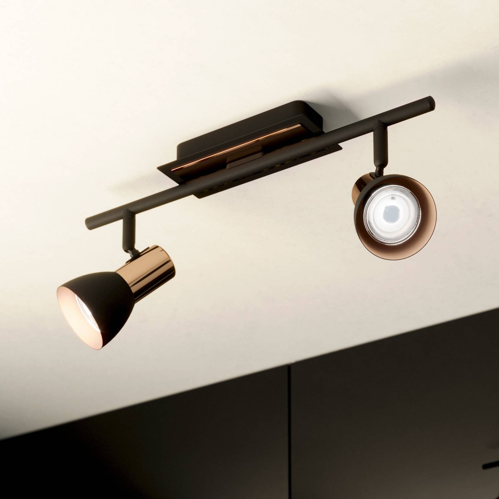 LED-Deckenstrahler Barnham, Länge 39,5 cm, schwarz/kupfer günstig online kaufen