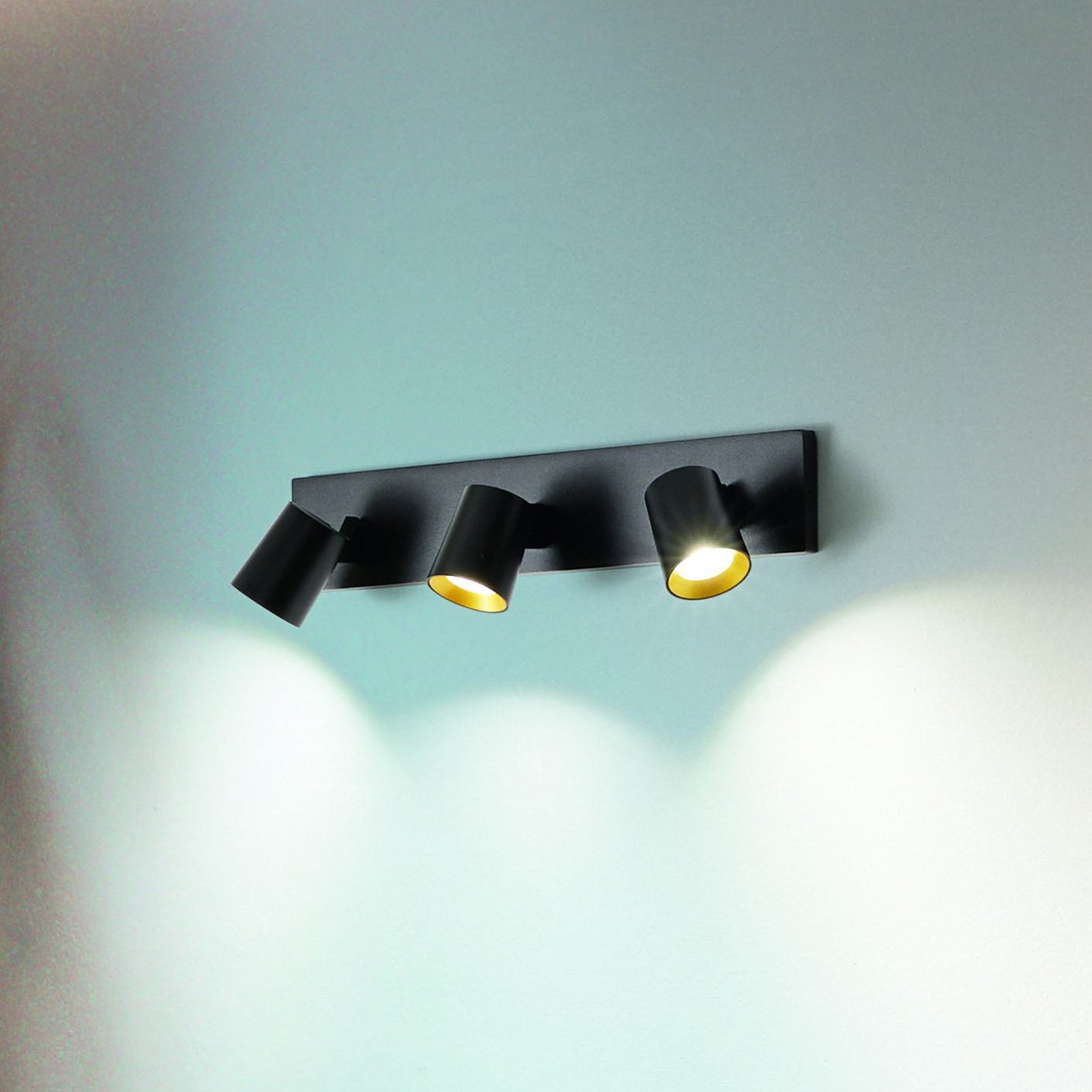 Modo spot, 3-lamps, zwart, decoratieve ringen, GU10, aluminium