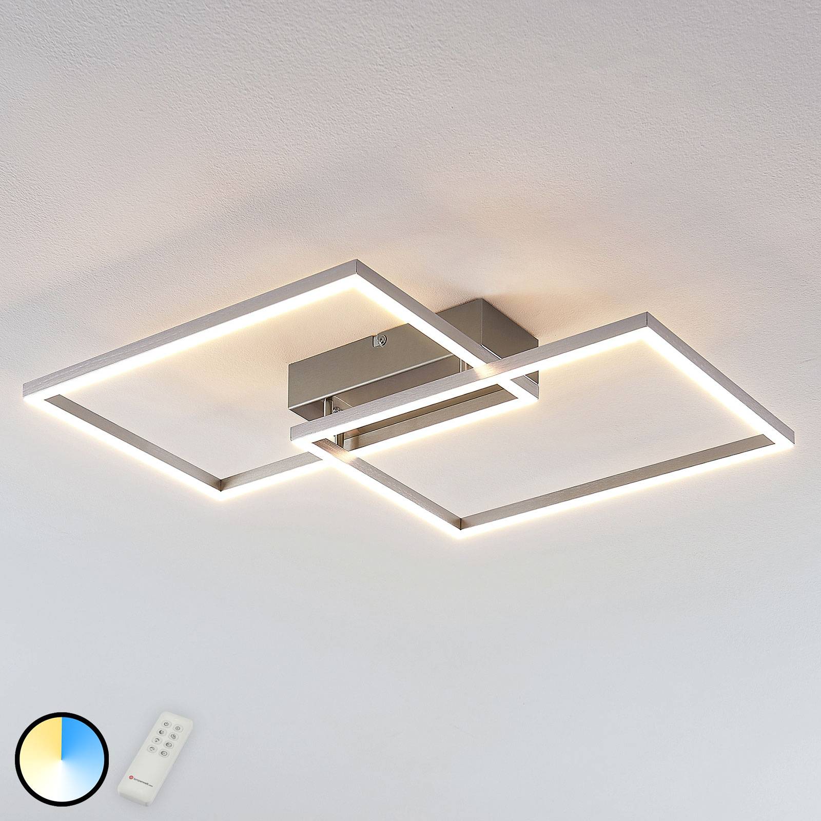 LED plafondlamp Quadra, dimbaar, 2 lampen, 50 cm