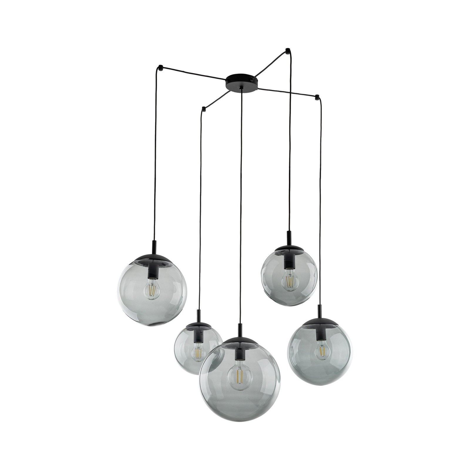 Hanglamp Esme, glas, grafiet-transparant, 5-lamps, decentraal
