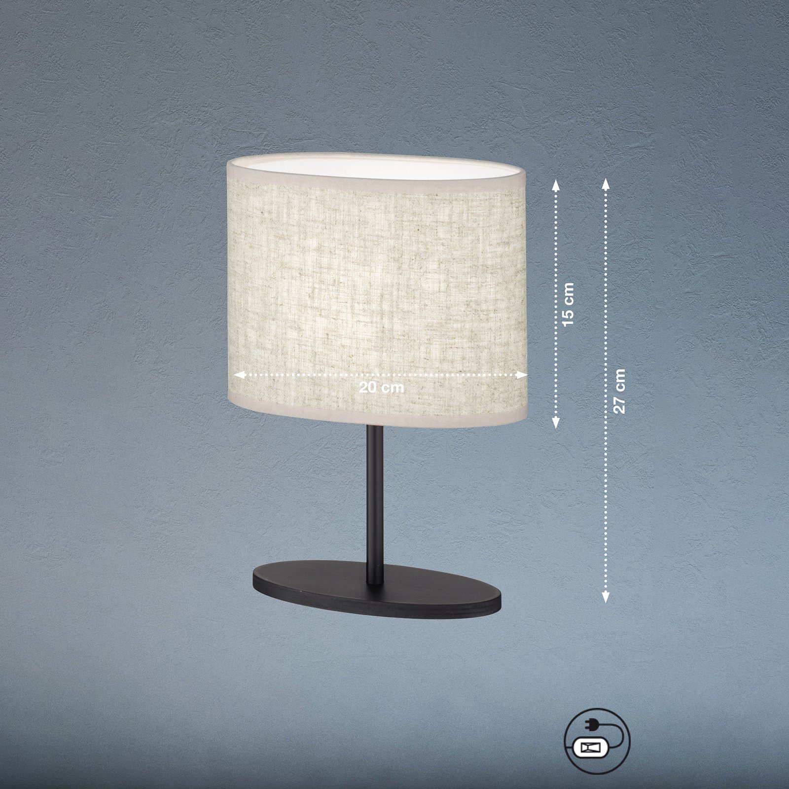 Stolní lampa Modena, šedá, lněná, výška 27 cm, E14
