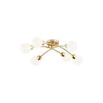 Marlo ceiling light, brass-coloured, opal glass, 6-bulb