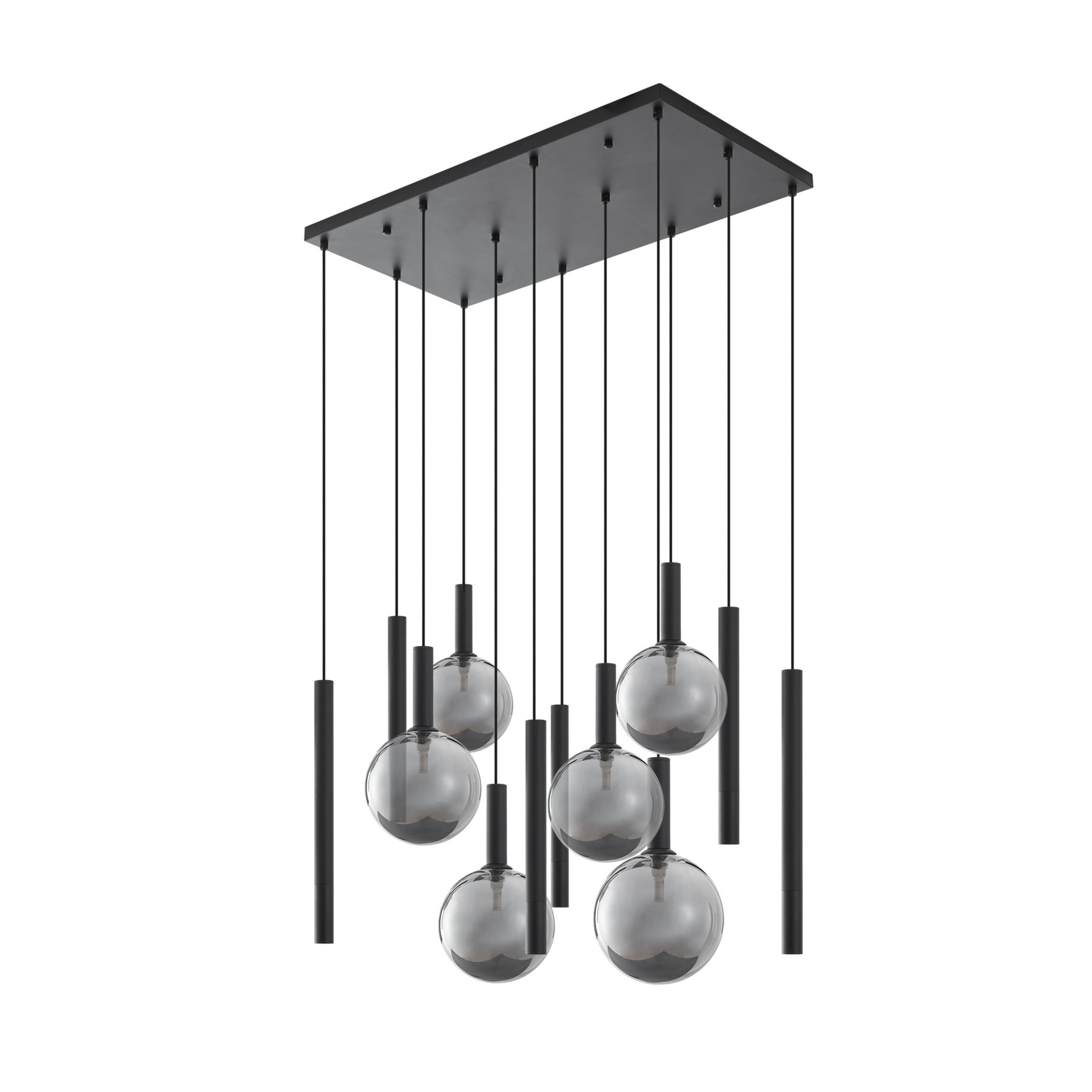 Lampada a sospensione Lumavia, nera/trasparente, G9, vetro, a 12 luci - Lucande