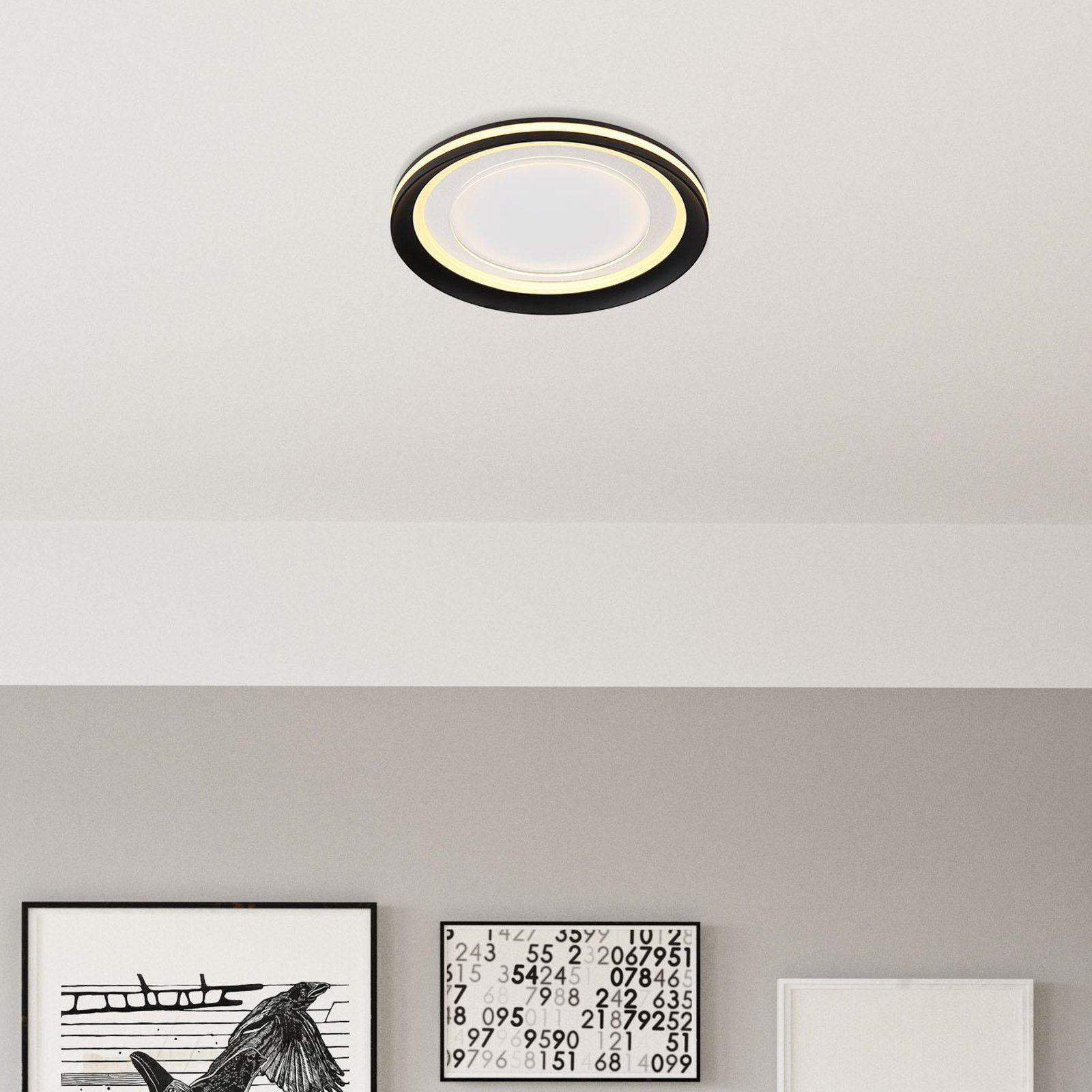 Clarino LED ceiling light, Ø 36 cm, black/white, acrylic