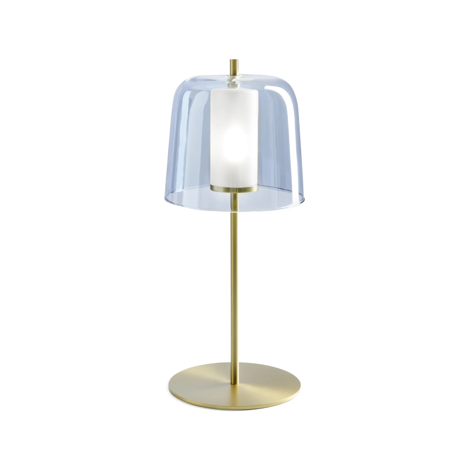 Tafellamp Frida, frame goud, buitenkap blauw