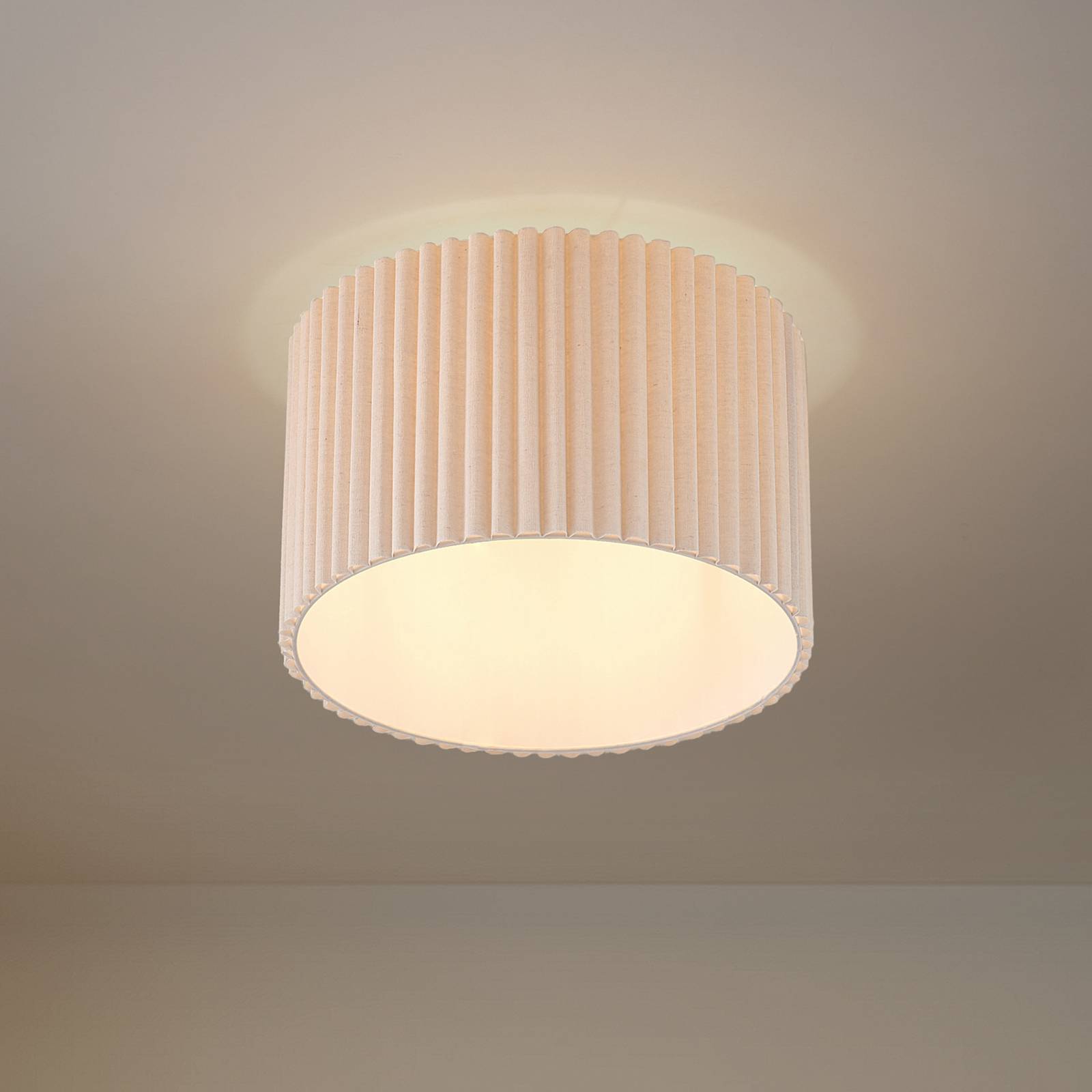 Lindby Lampka sufitowa Libbie, Ø 45 cm, len, kolor kremowy