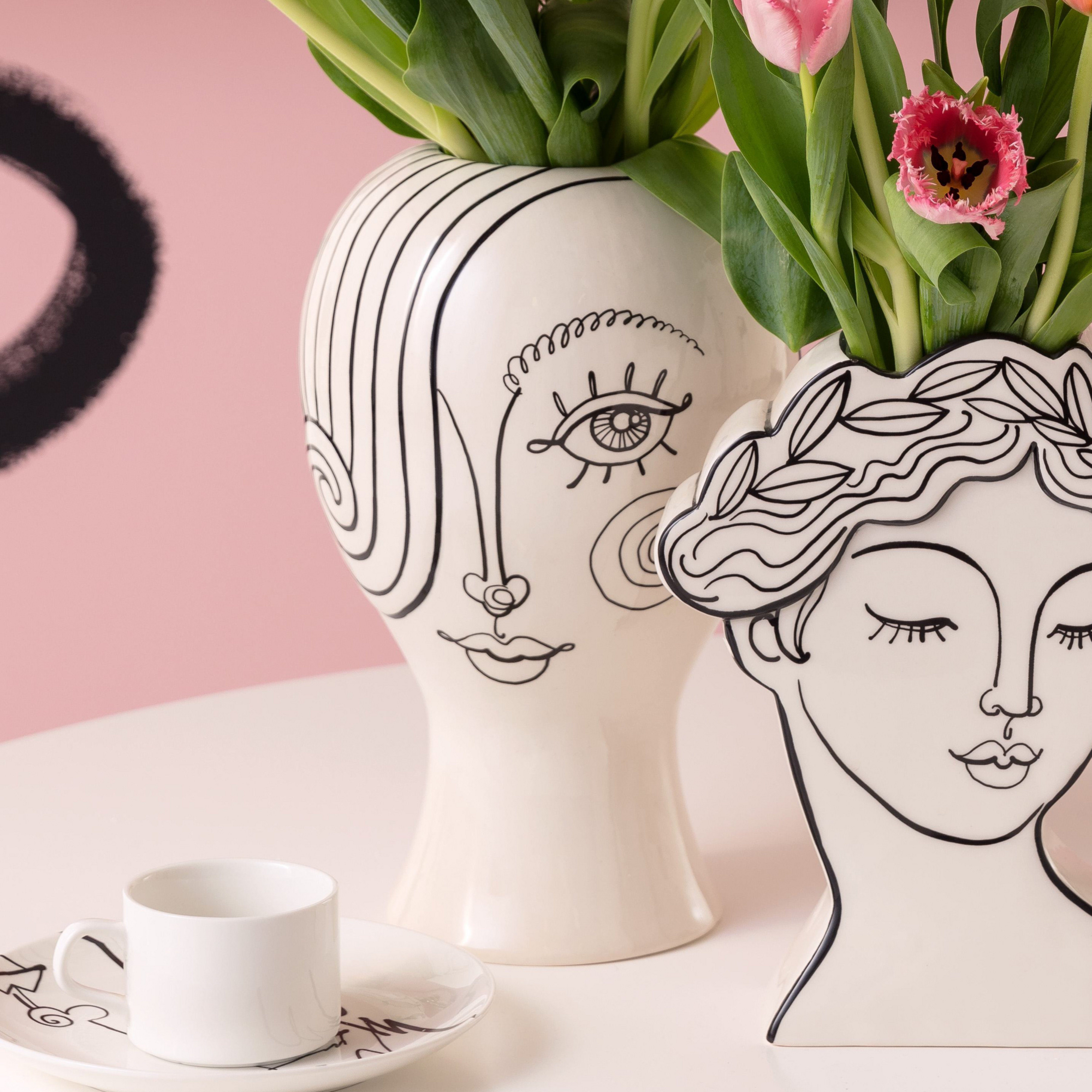 KARE Vase Favola Lady, Höhe 30 cm, Keramik, schwarz/weiß