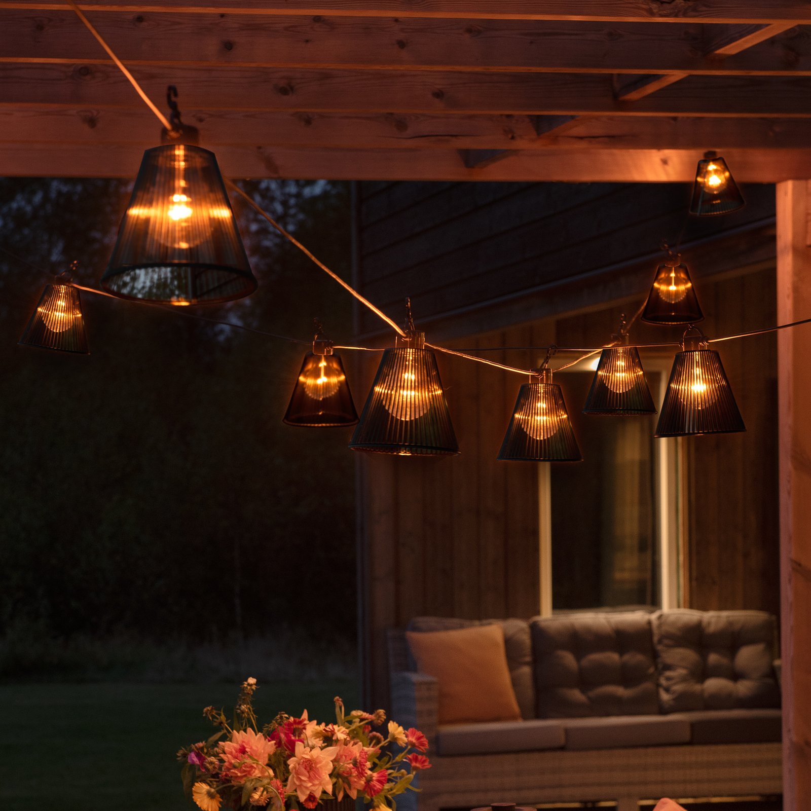 Biergarten fairy lights extension with lampshades