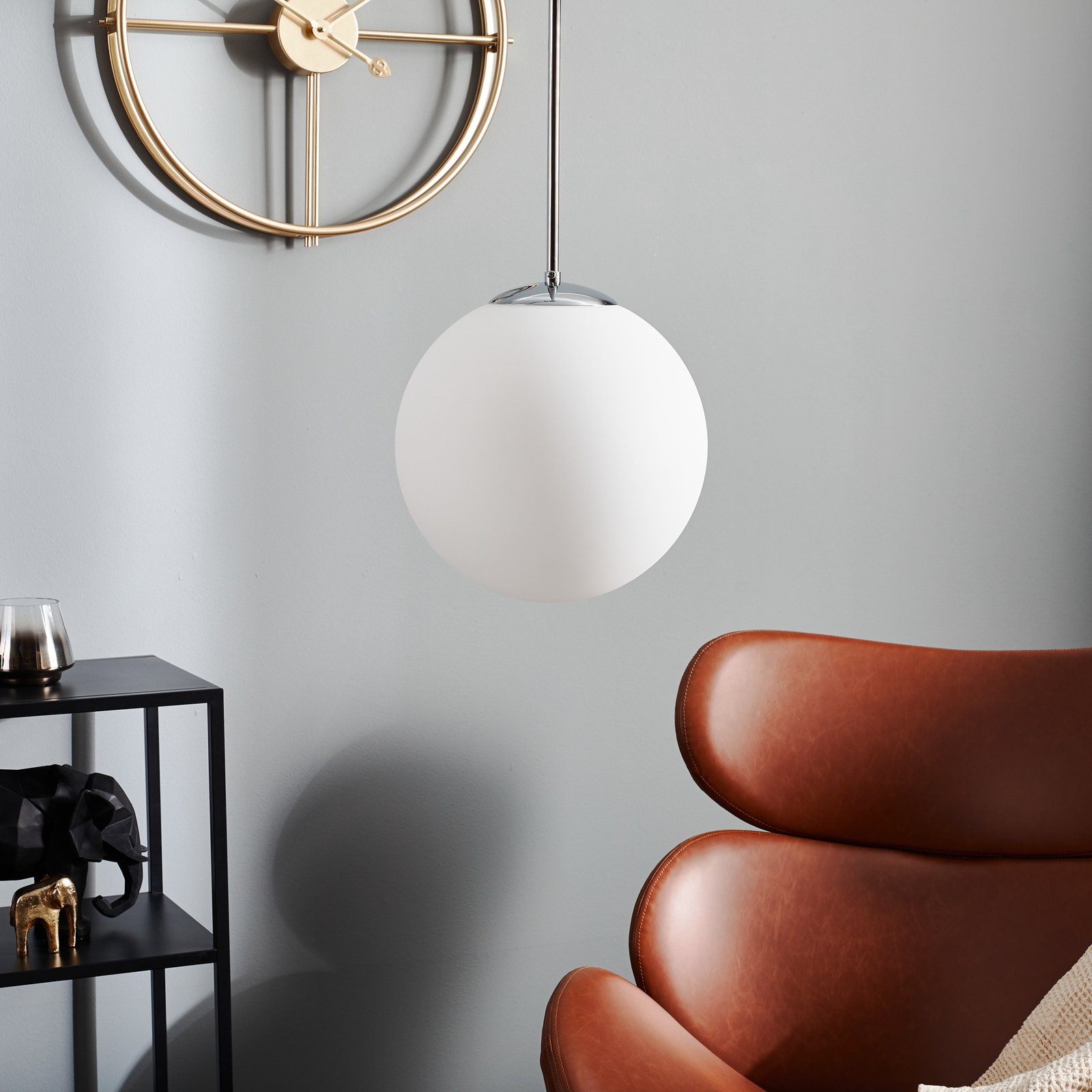 Hanglamp Bosso, 1-lamp, wit/chroom 30cm