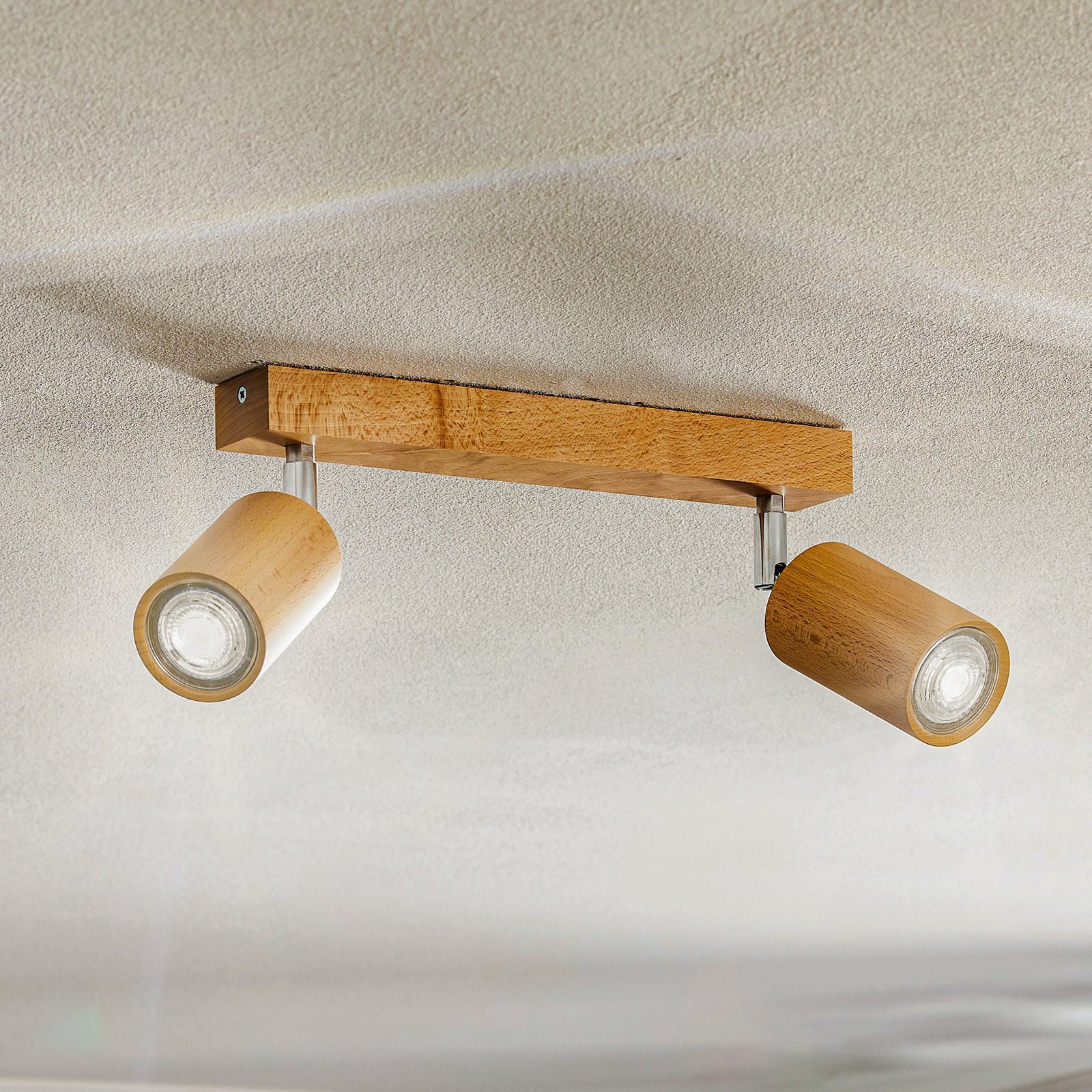 Cre ceiling spotlight, wood, two-bulb