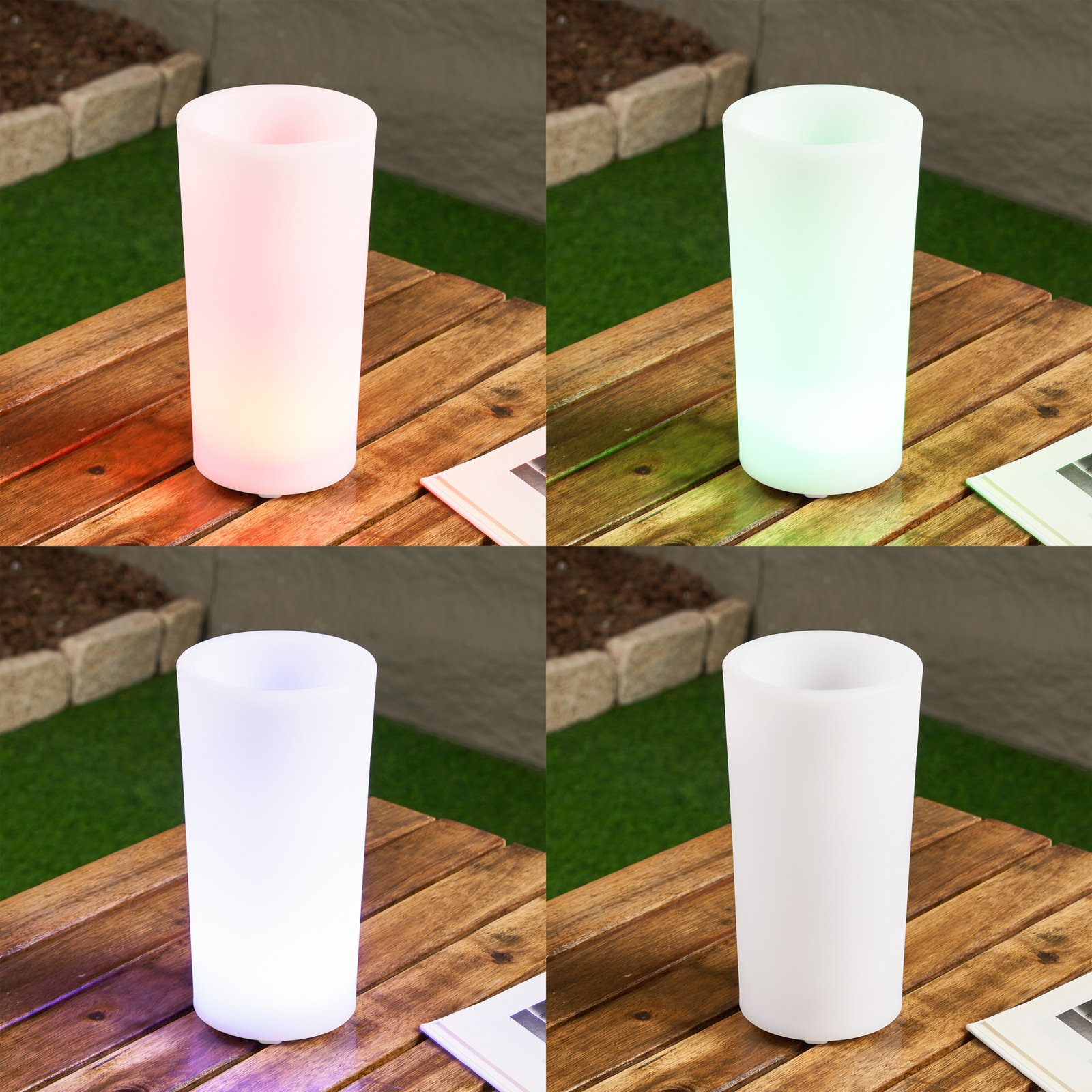 Lindby Vas de flori reîncărcabil cu LED Florista, RGB, IP54, Ø 12cm, alb